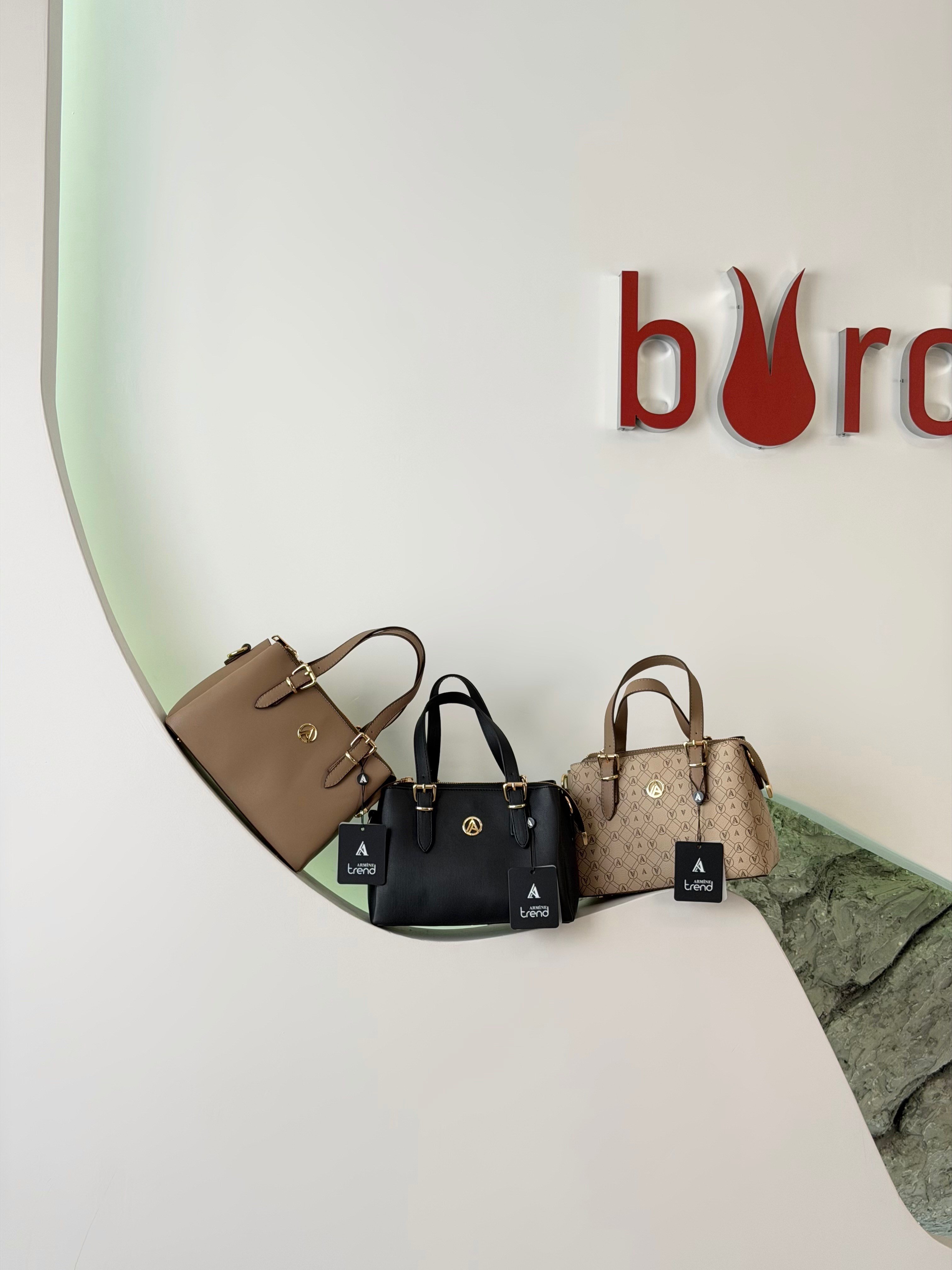 Armine Trend El Ve Uzun Askılı Omuz Çantası ARM170 Vizon AR Baskılı