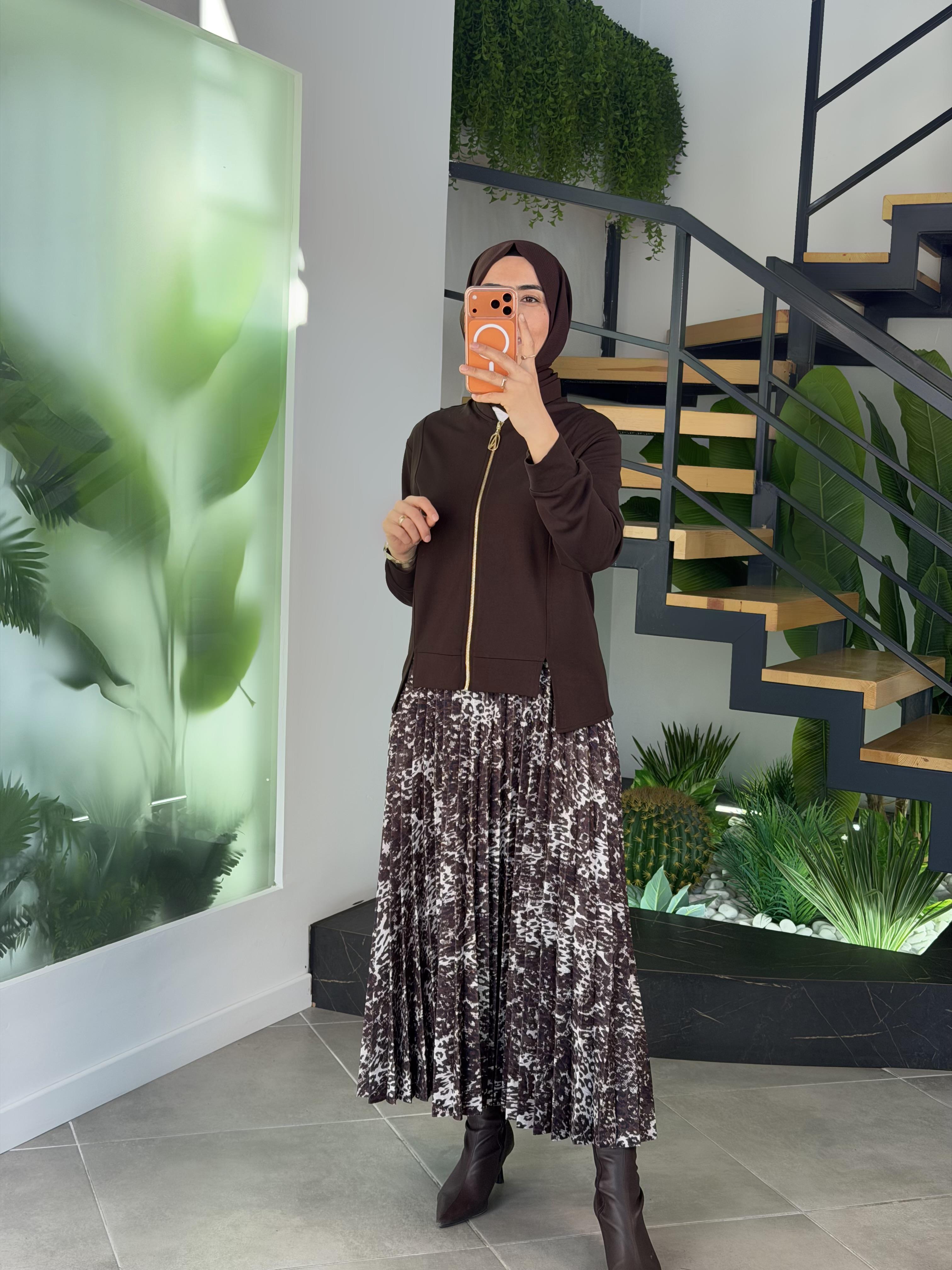 Armine Trend Eteği Leopar Desenli Takım 25KT6100 Kahverengi