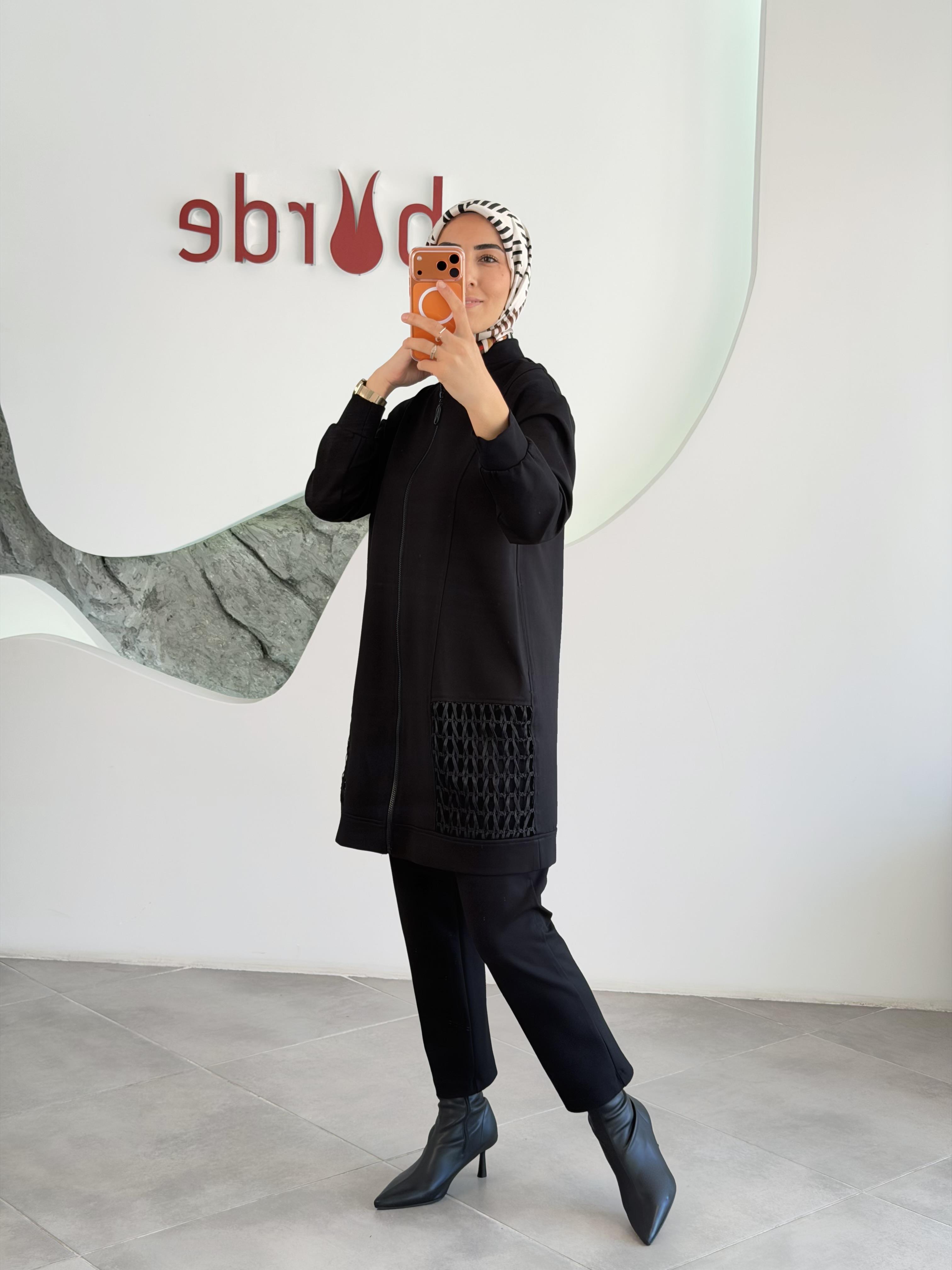 Armine Trend File Garnili Pantolonlu Takım 25KT693 Siyah