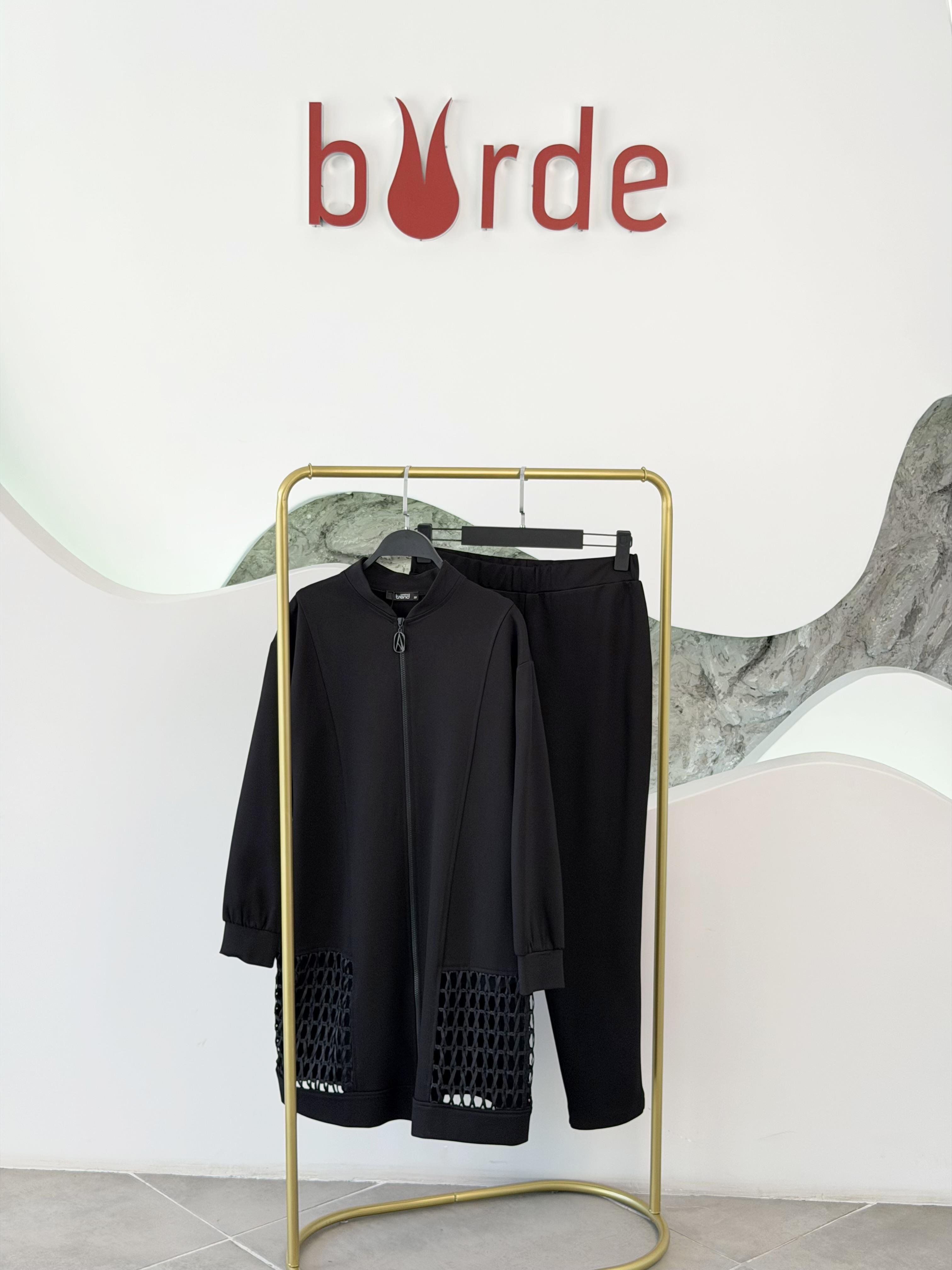 Armine Trend File Garnili Pantolonlu Takım 25KT693 Siyah