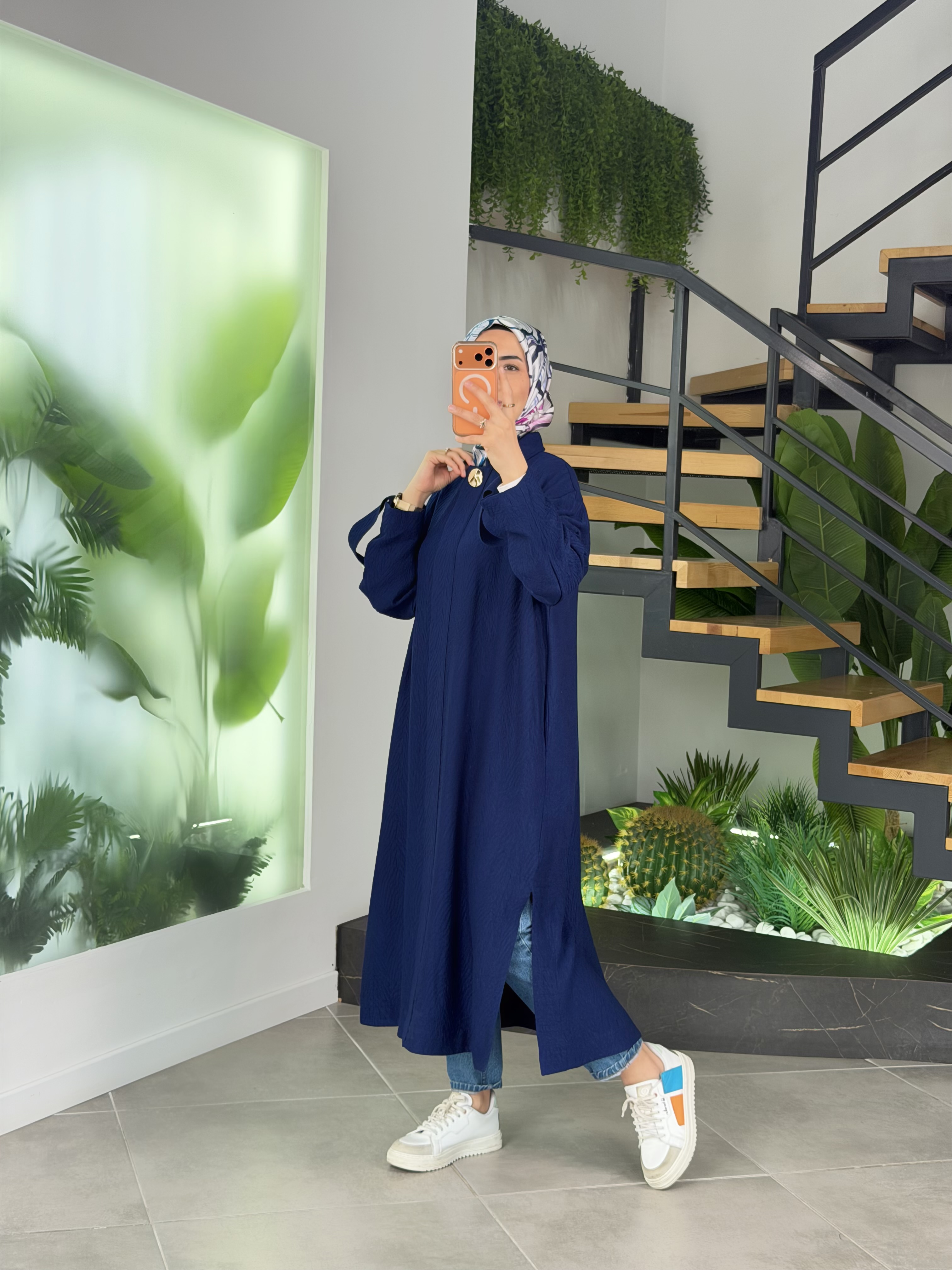 Armine Trend Kabartma Desenli Gizli Düğmeli Giyçık 26YT402 Lacivert