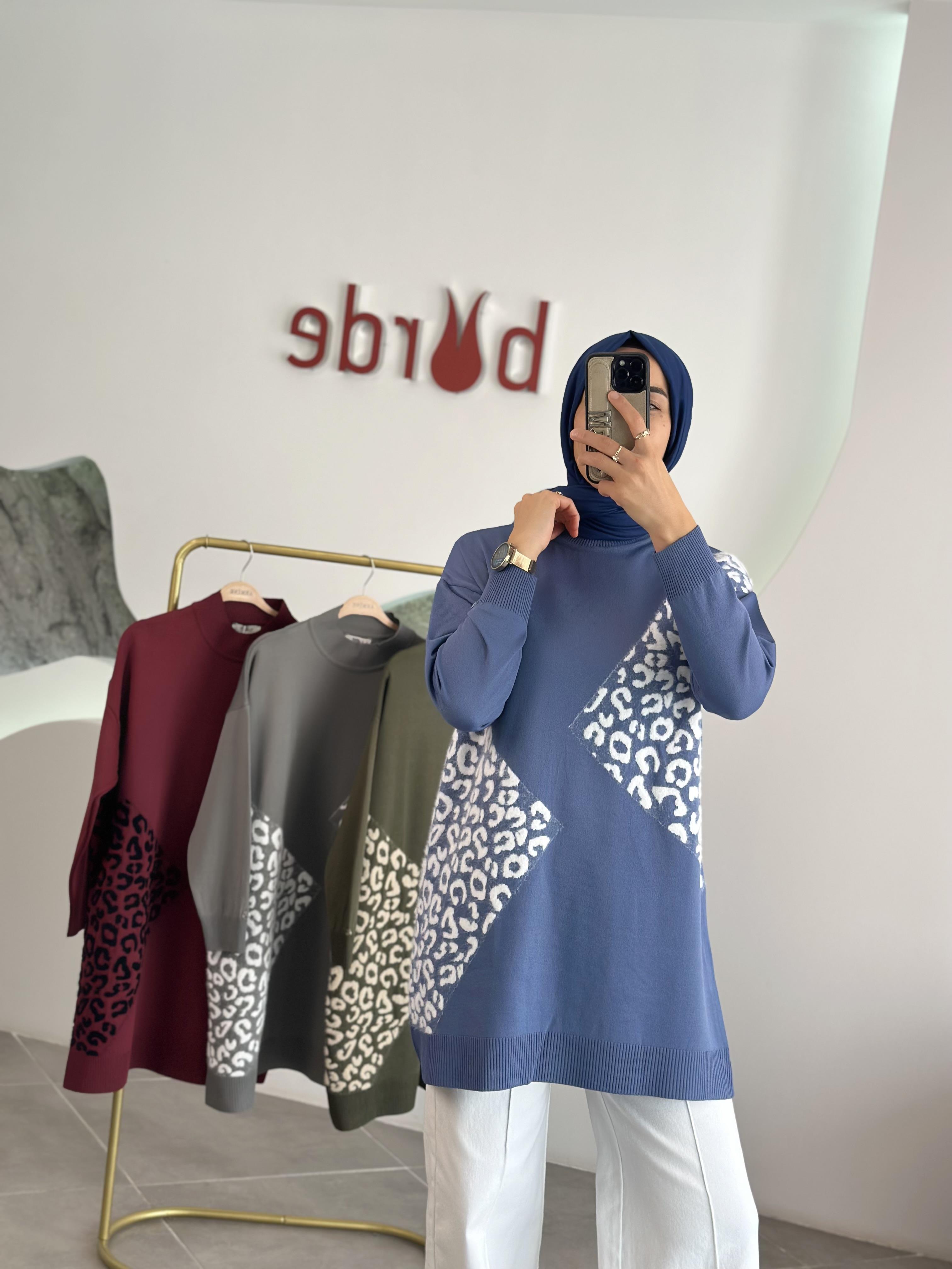 Armine Trend Leopar Desenli Tunik 25YTD4109 İndigo