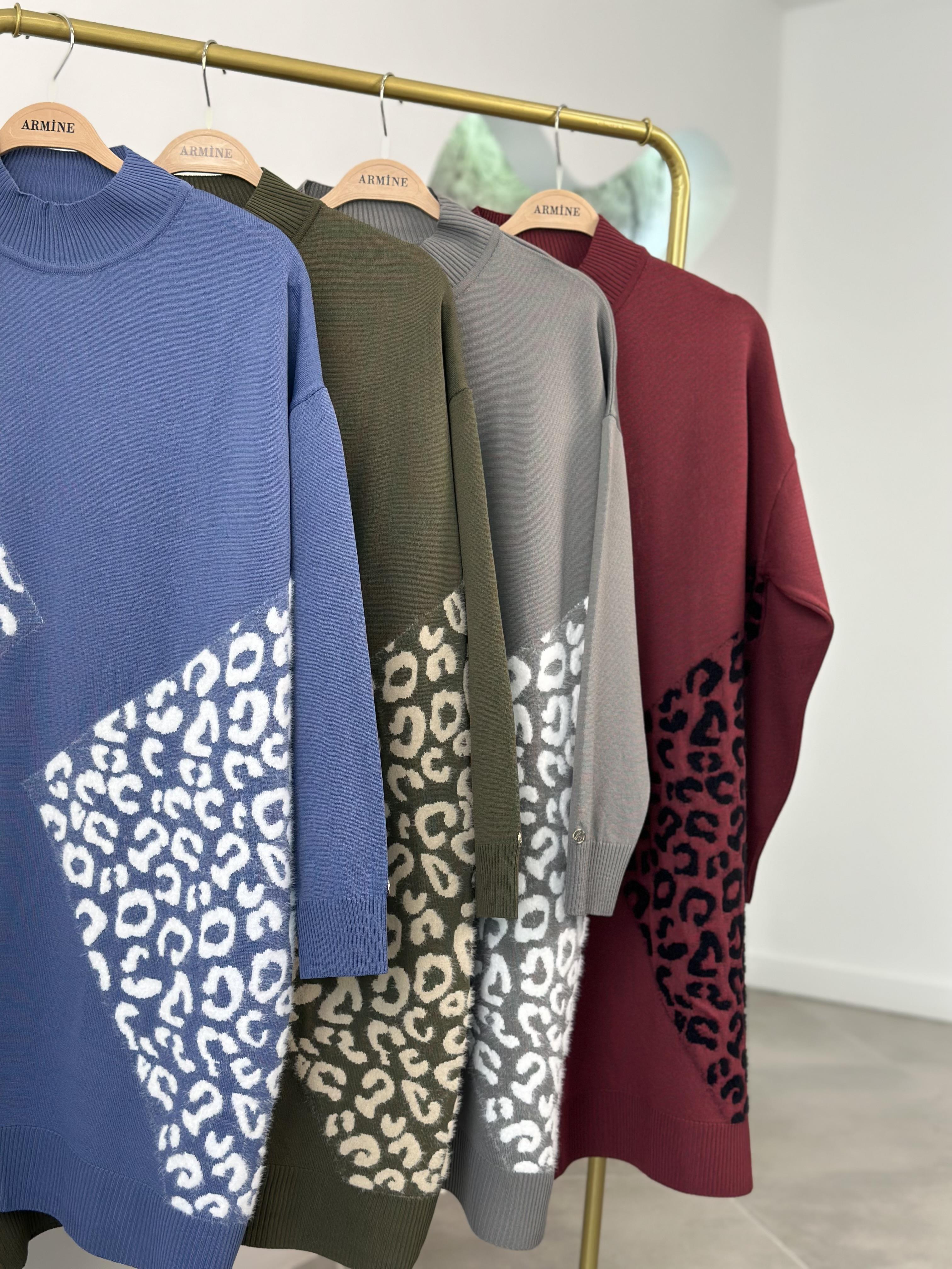 Armine Trend Leopar Desenli Tunik 25YTD4109 İndigo