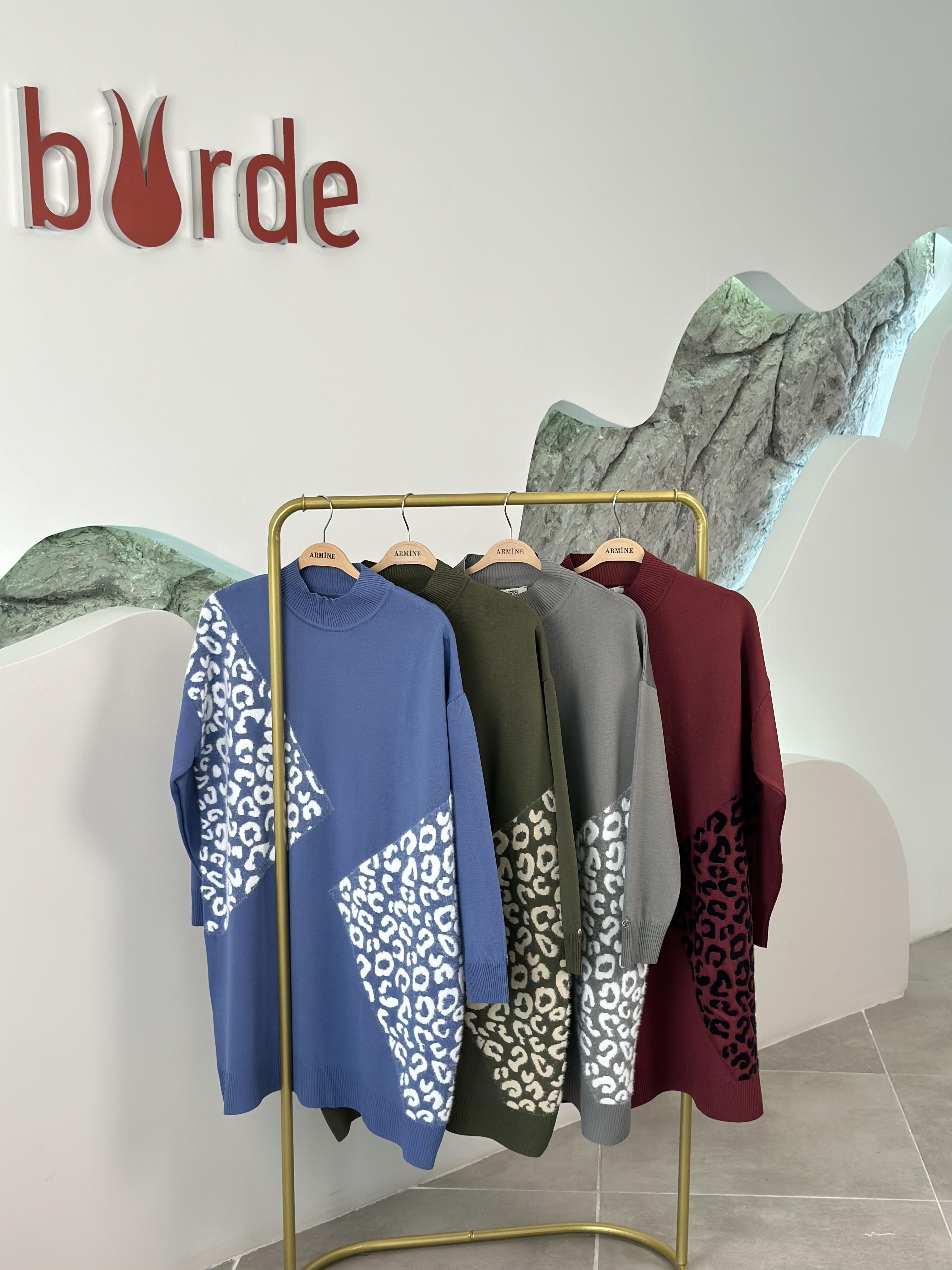 Armine Trend Leopar Desenli Tunik 25YTD4109 İndigo