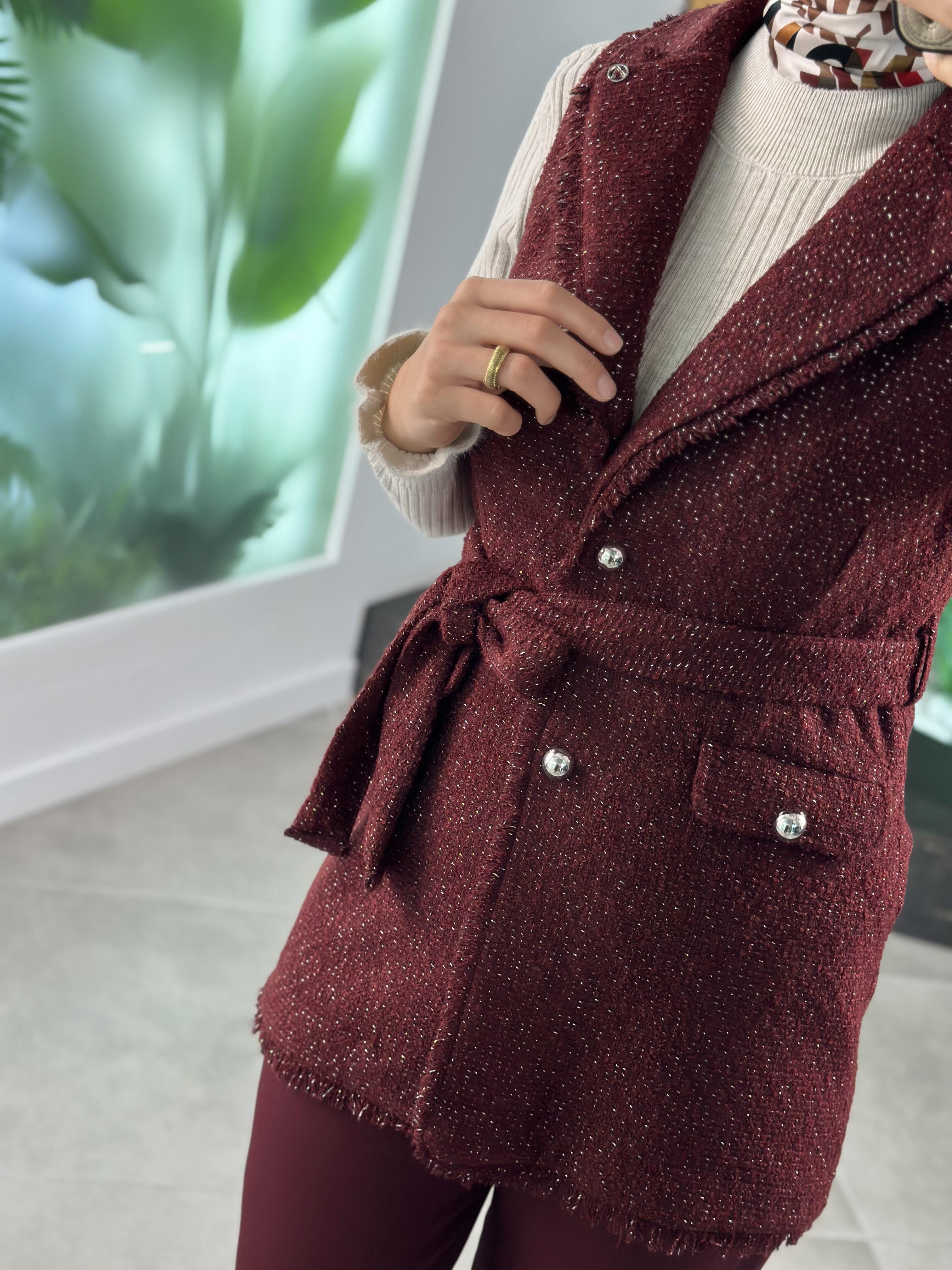 Armine Trend Simli Tüvit Yelekli Takım 25KT638 Bordo