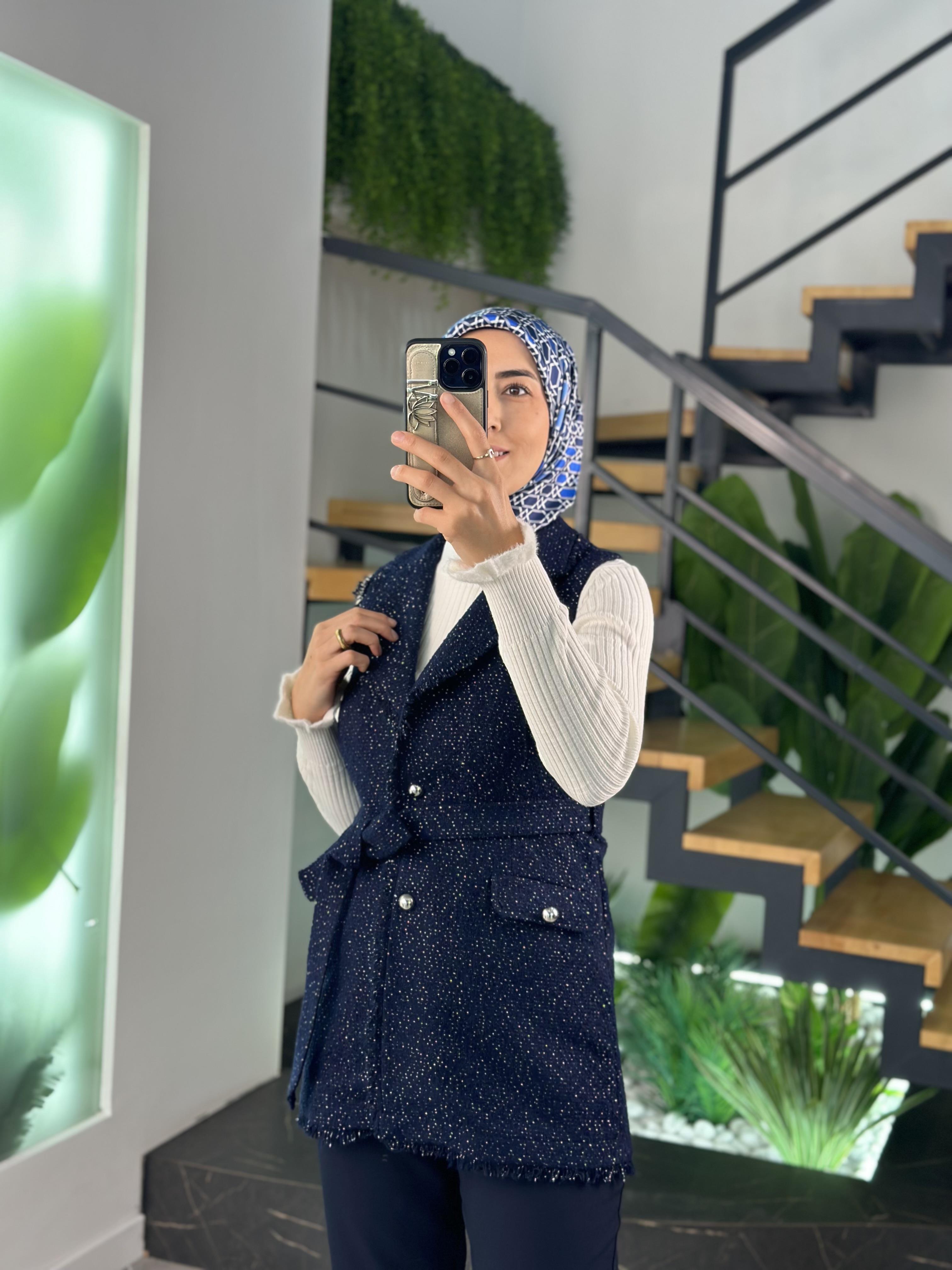 Armine Trend Simli Tüvit Yelekli Takım 25KT638 Lacivert