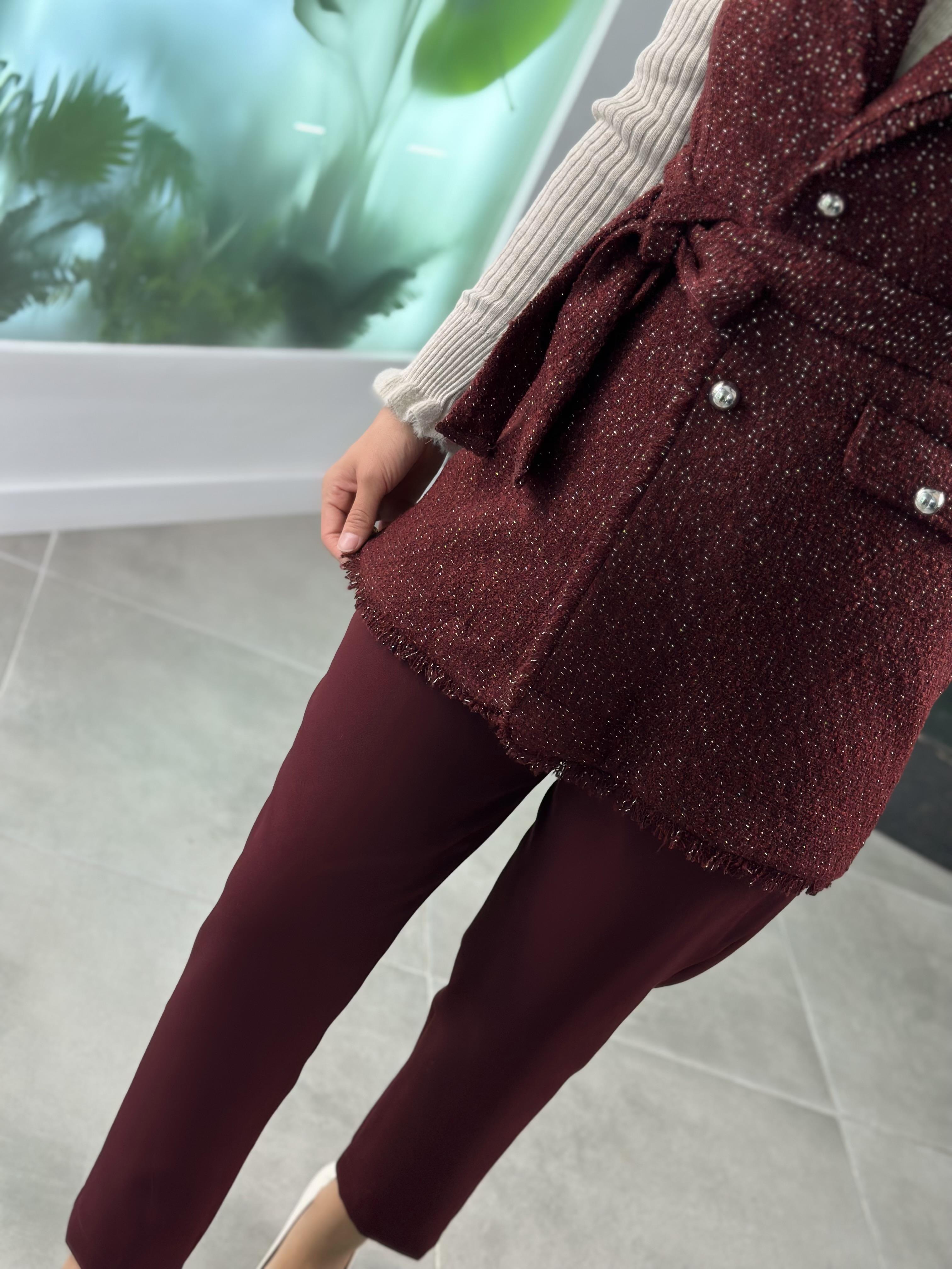 Armine Trend Simli Tüvit Yelekli Takım 25KT638 Bordo