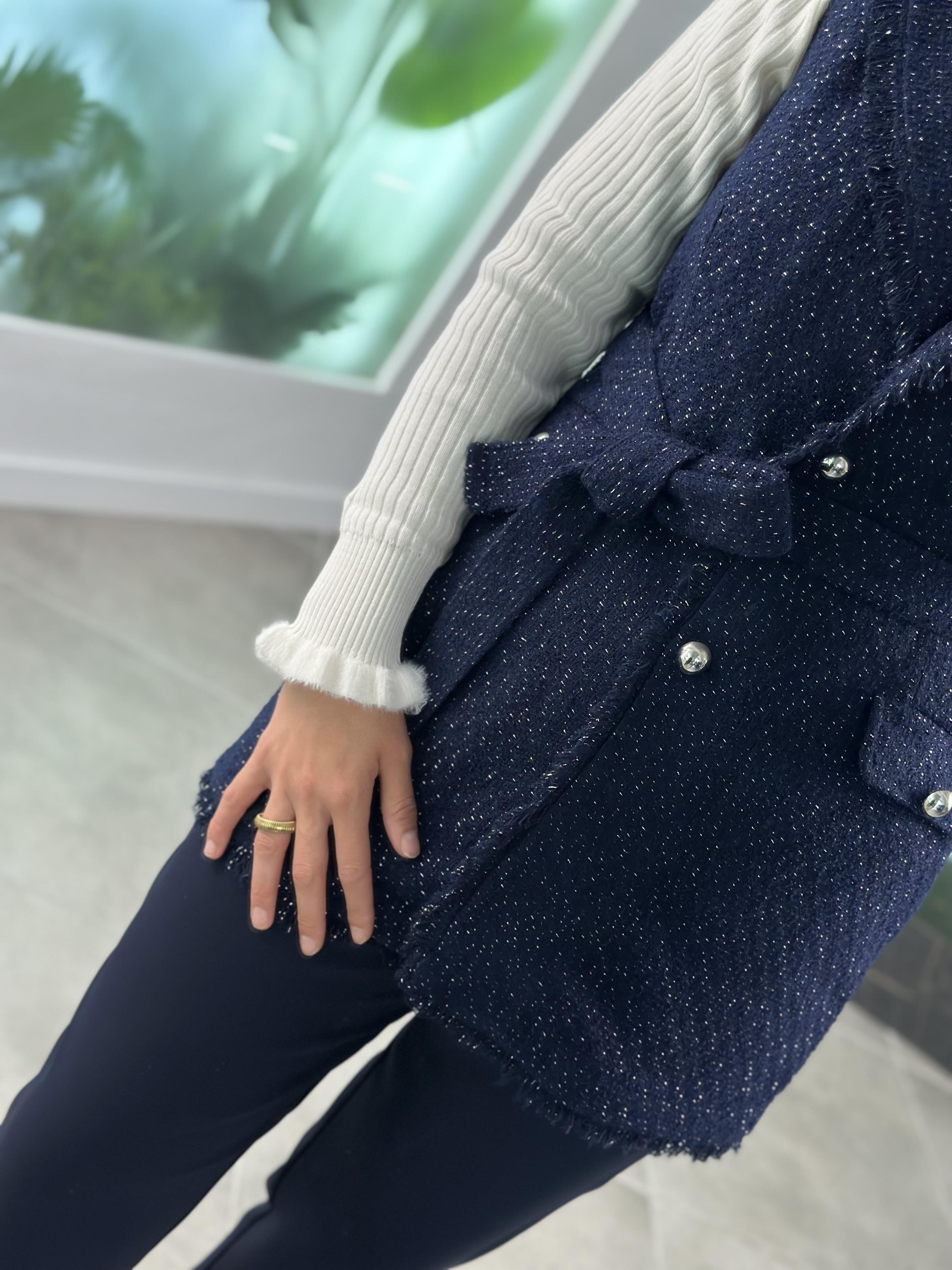 Armine Trend Simli Tüvit Yelekli Takım 25KT638 Lacivert