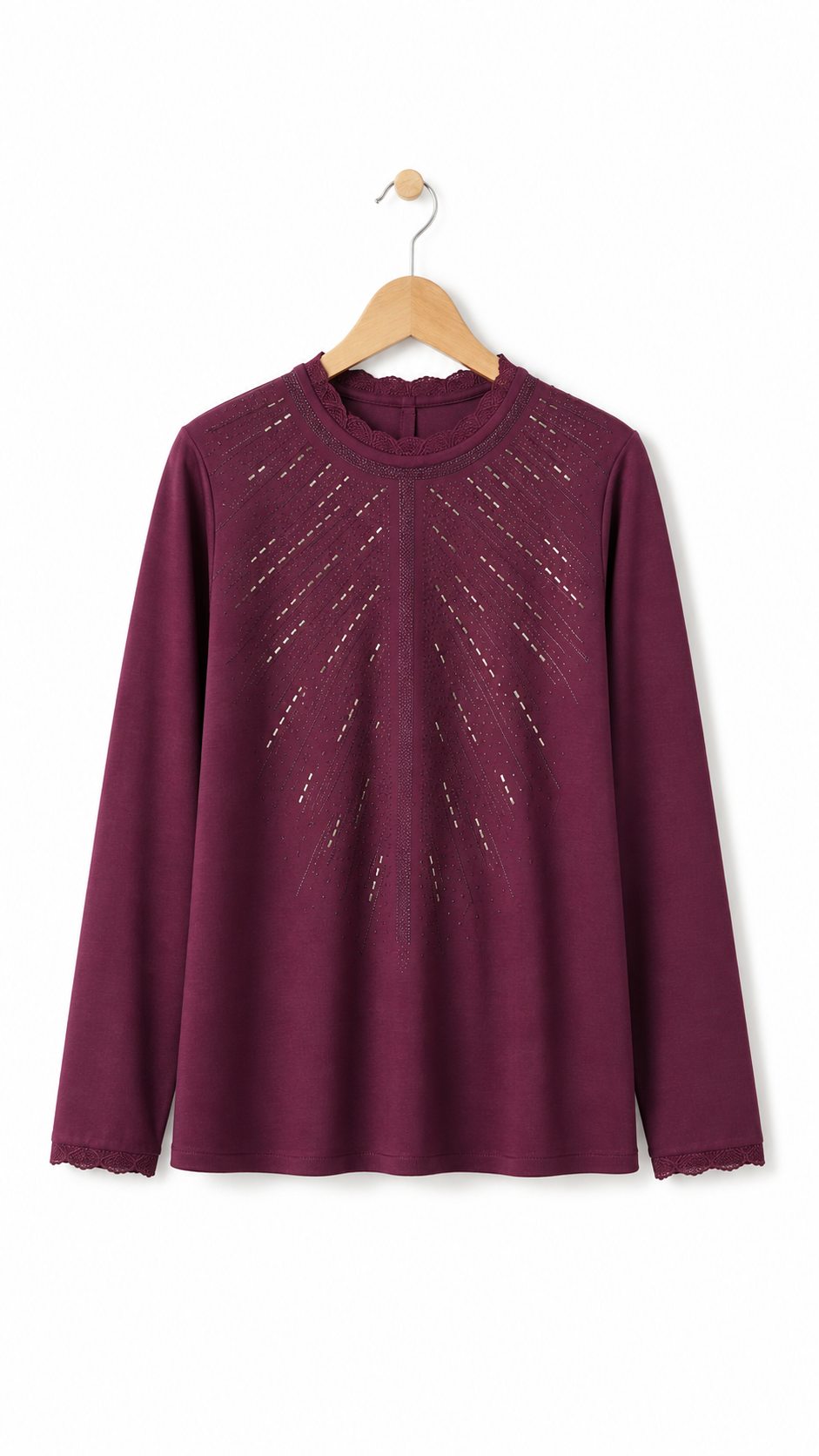 Armine Trend Taşlı Triko Bluz 25KT4126 Mürdüm