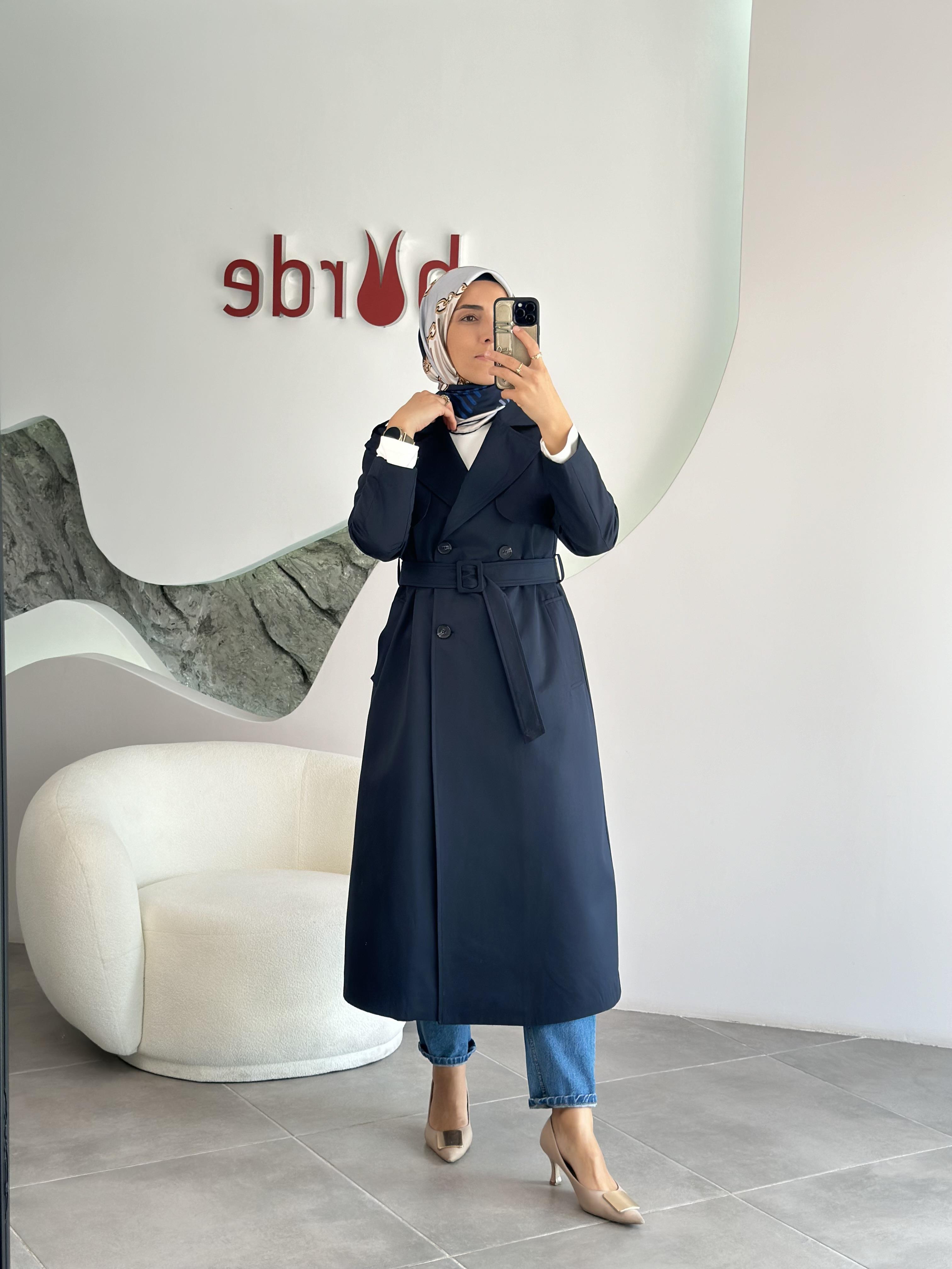 Armine Trend Seyyar Kemerli Trench 25KT725 Lacivert