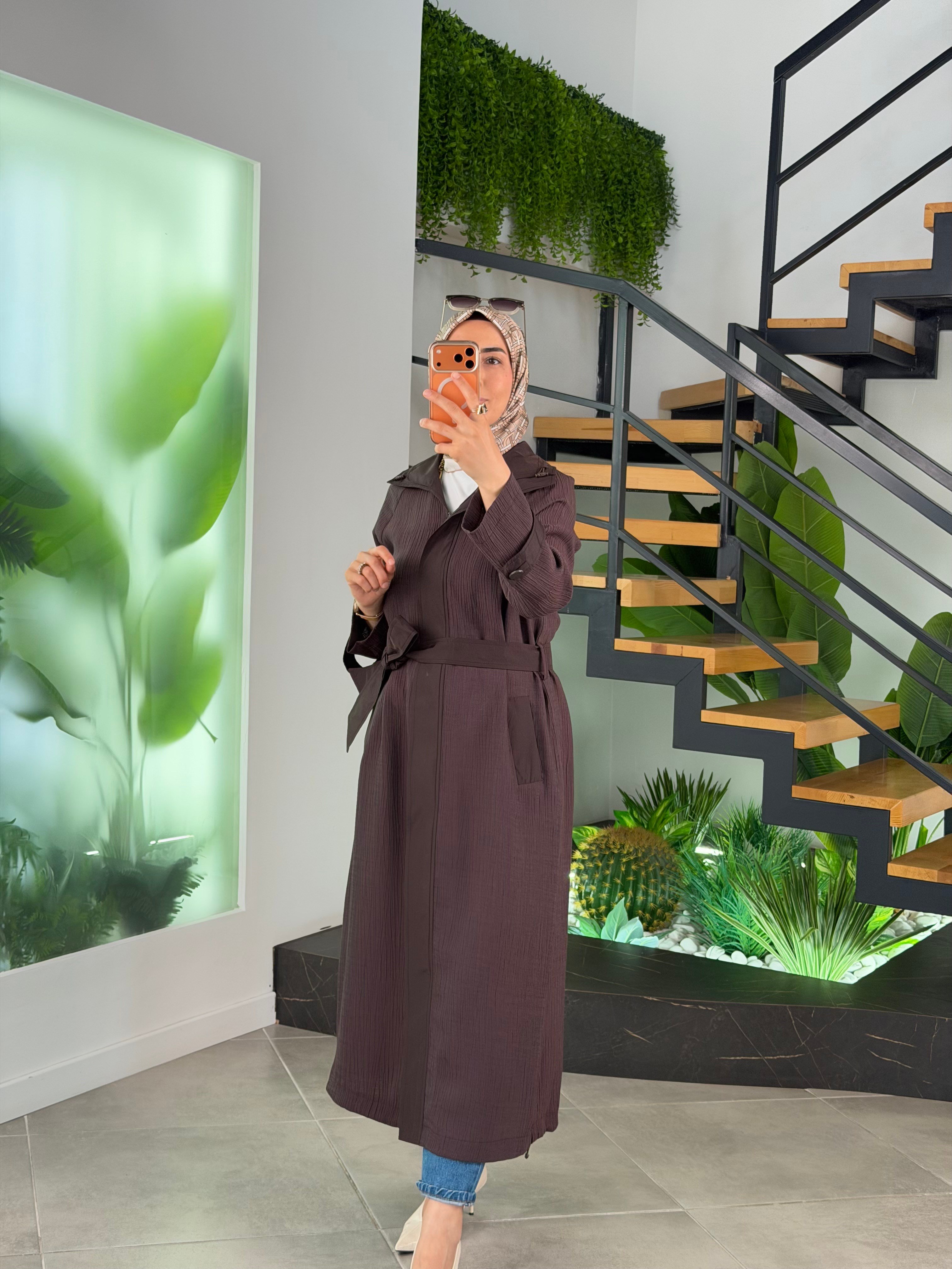Armine Trend Yaka Büzgü Detaylı Giyçık Kap 26YT513 Kahverengi