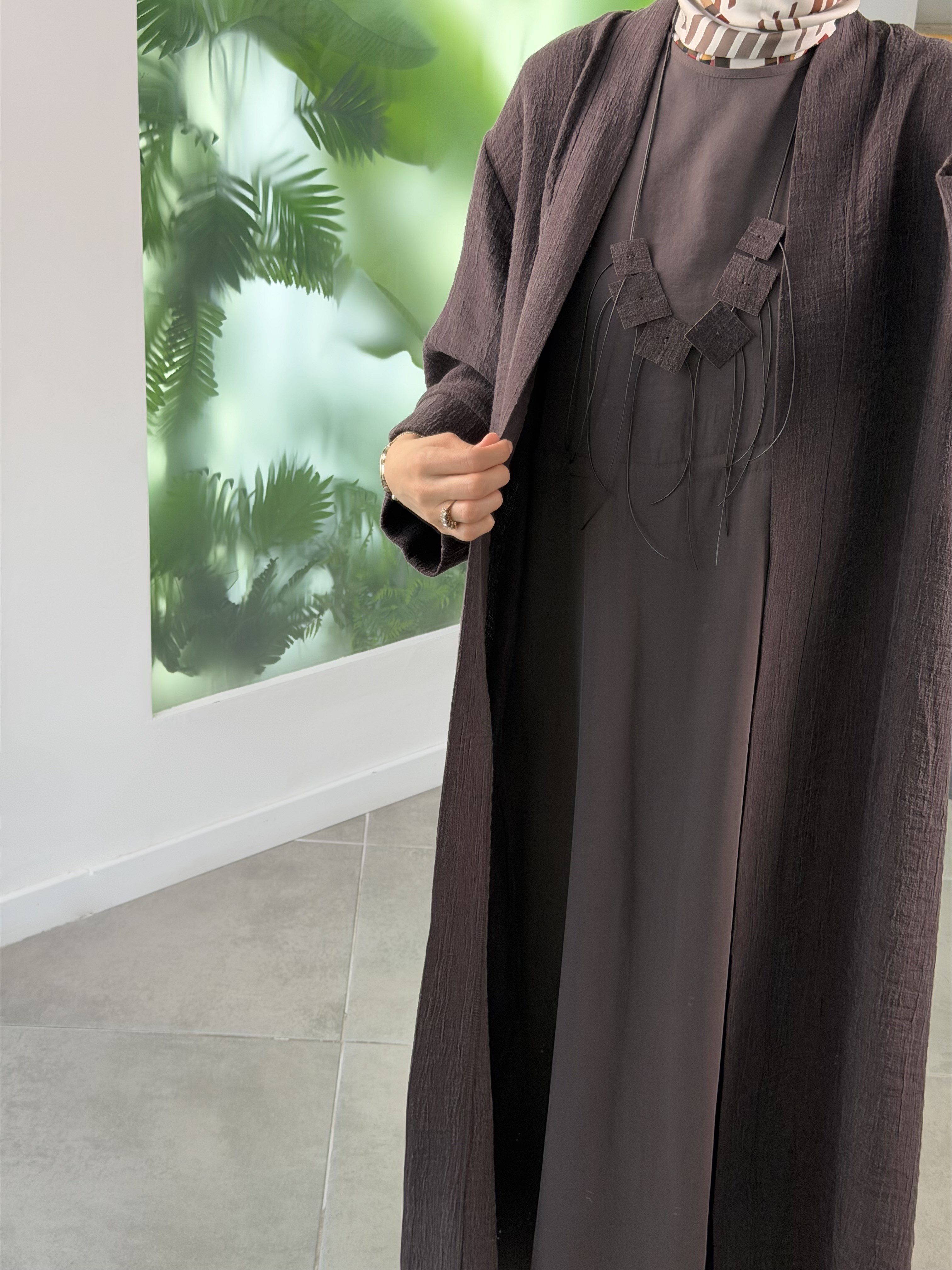Kahve Renk Soft Touch Elbise& Kimono Premium Takım 26YA628 Kahverengi