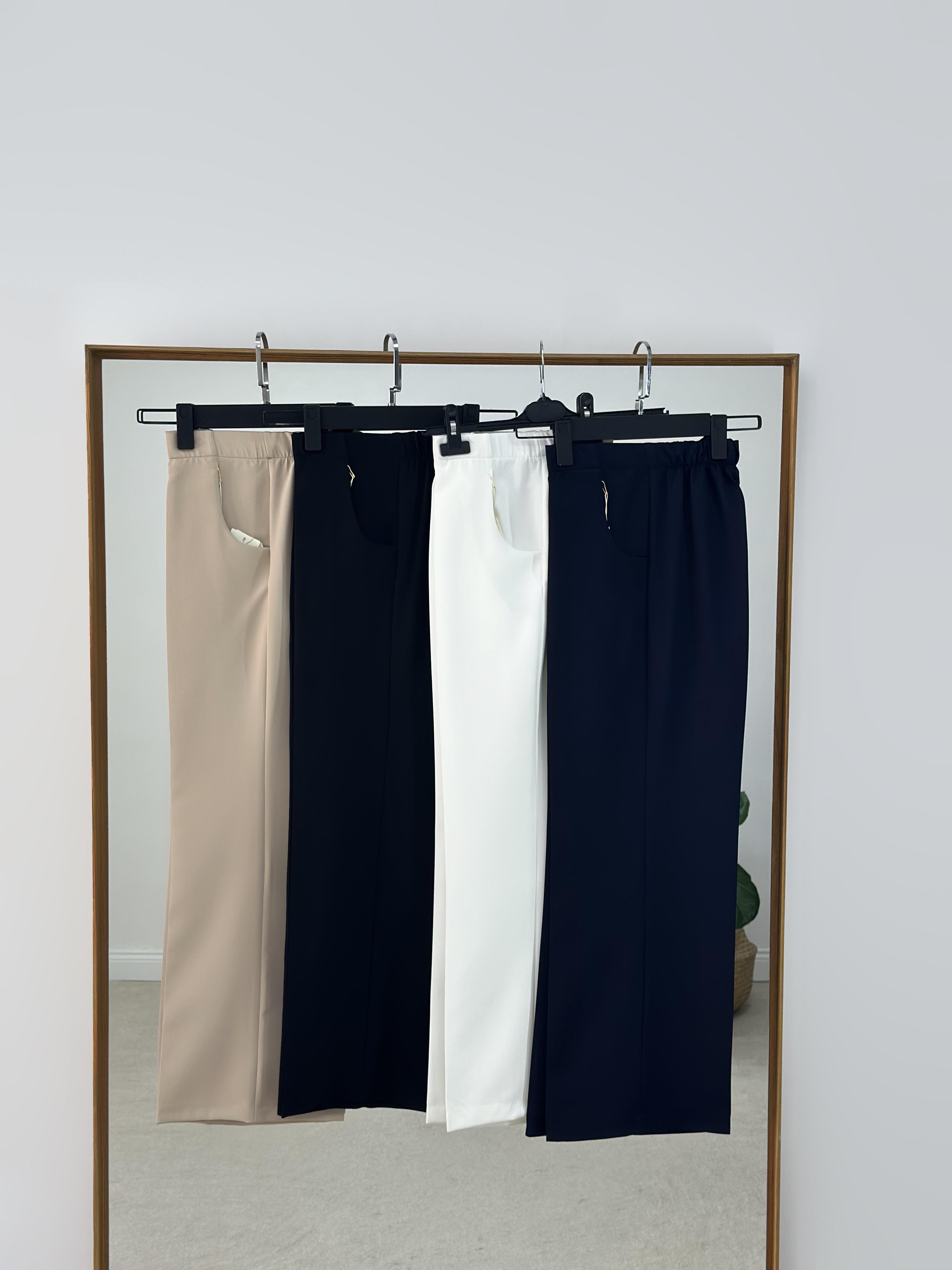 Beli Lastikli Ekru Renk Bol Paça Pantolon