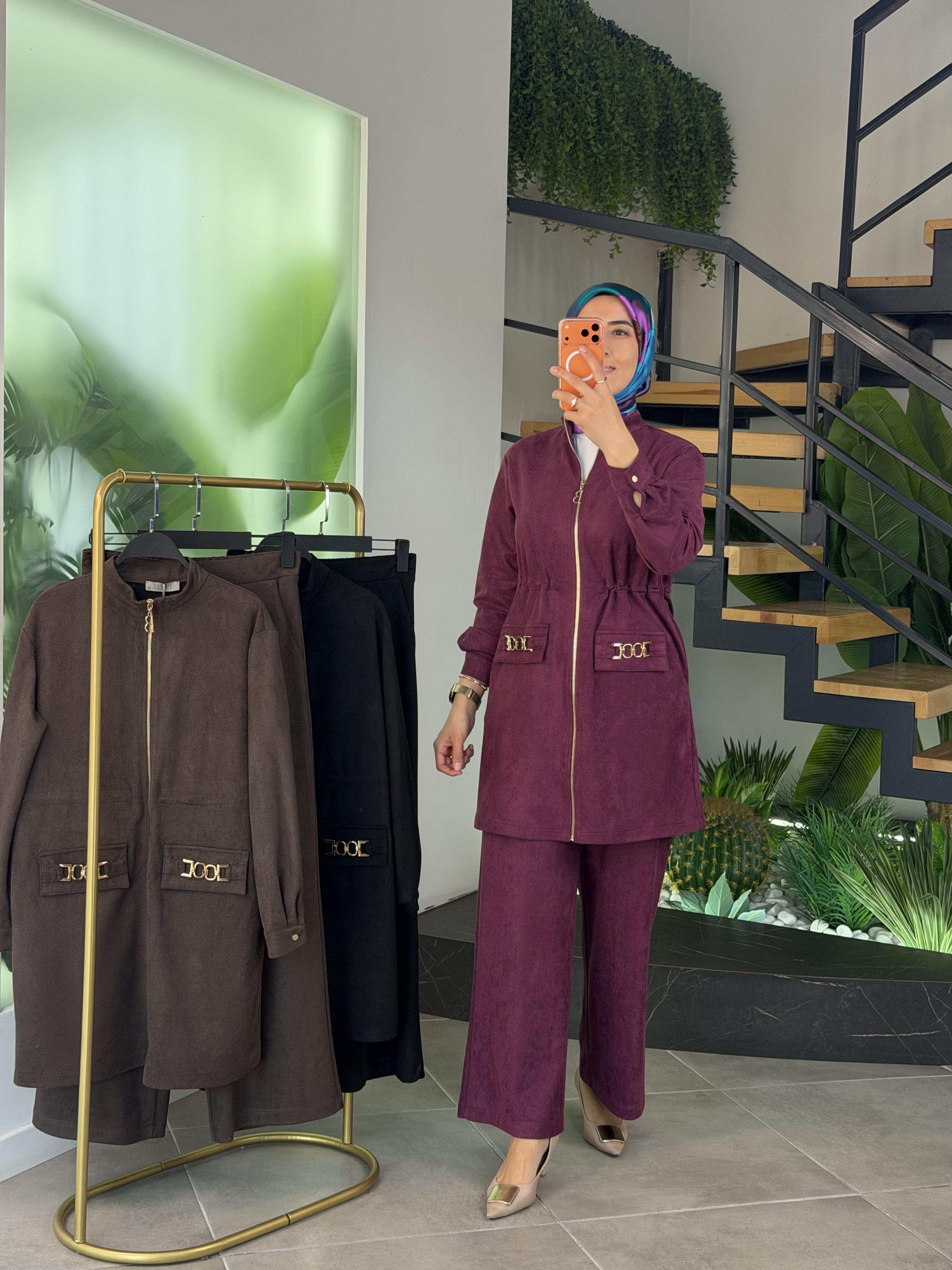 Belli Cebi Zincir Detaylı Takım 25K6019 Vişne
