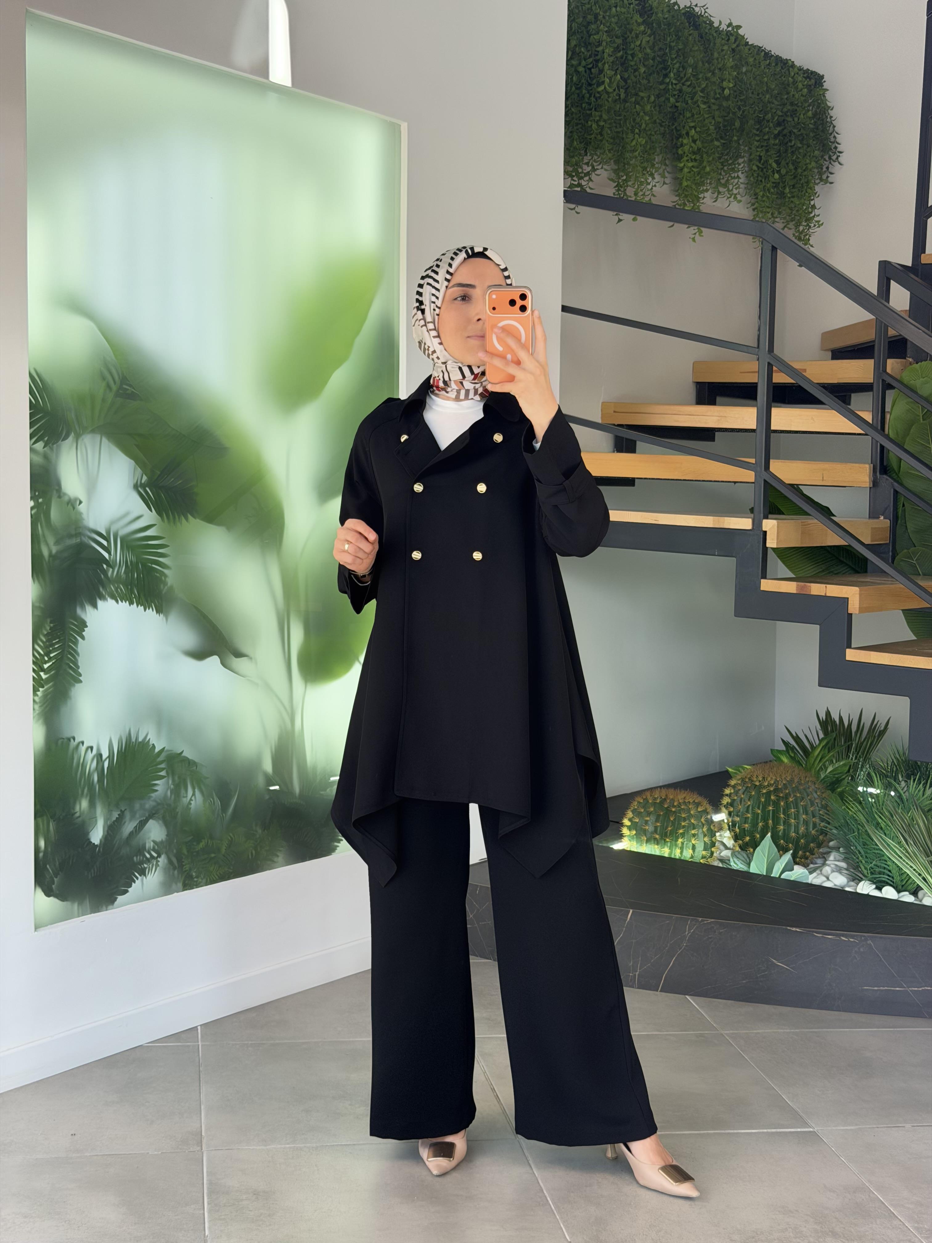 Belli Düğme Detaylı Pantolonlu Takım 25K6014 Siyah