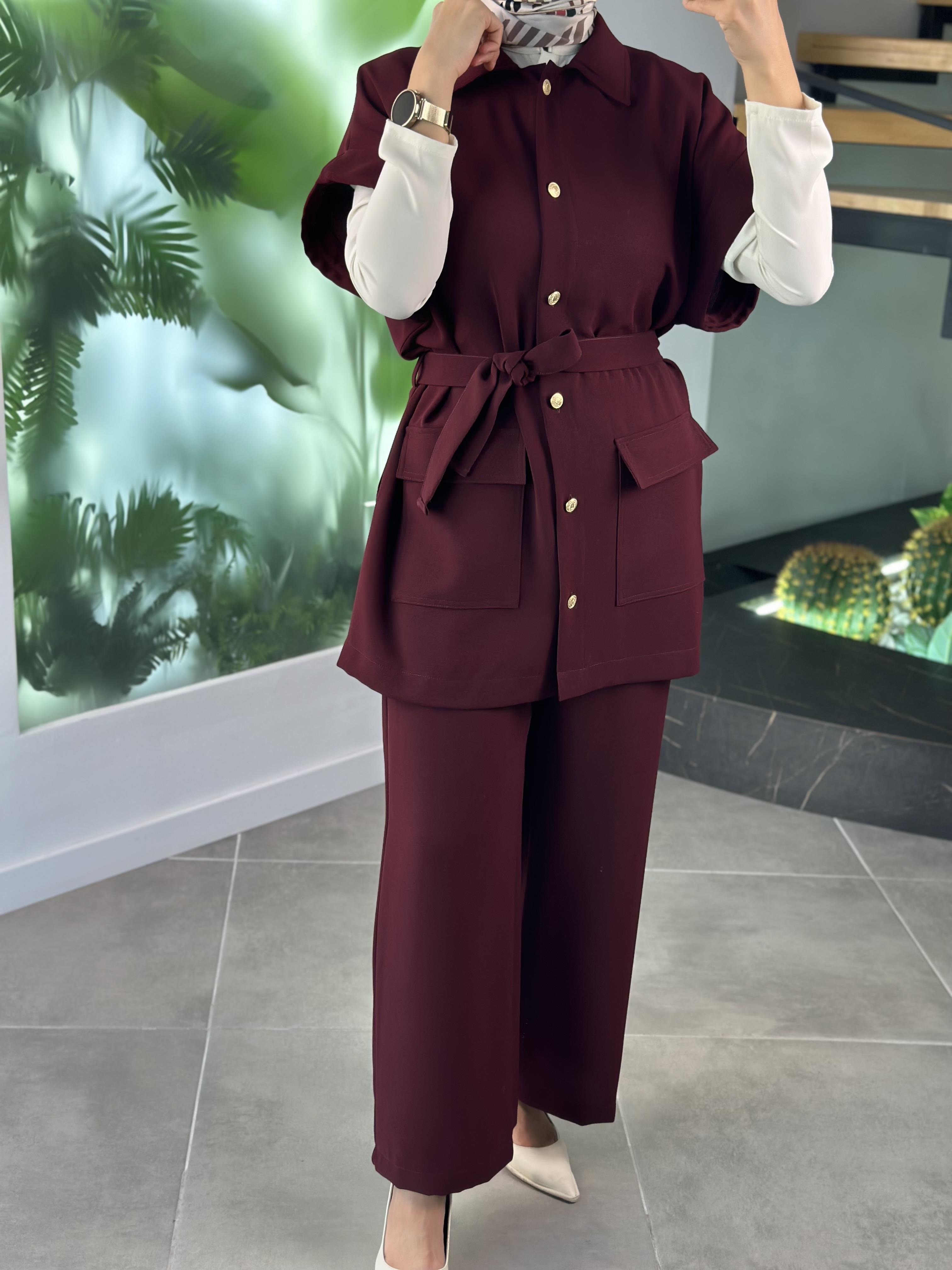 Belli Yelekli İkili Takım 25K6003 Bordo