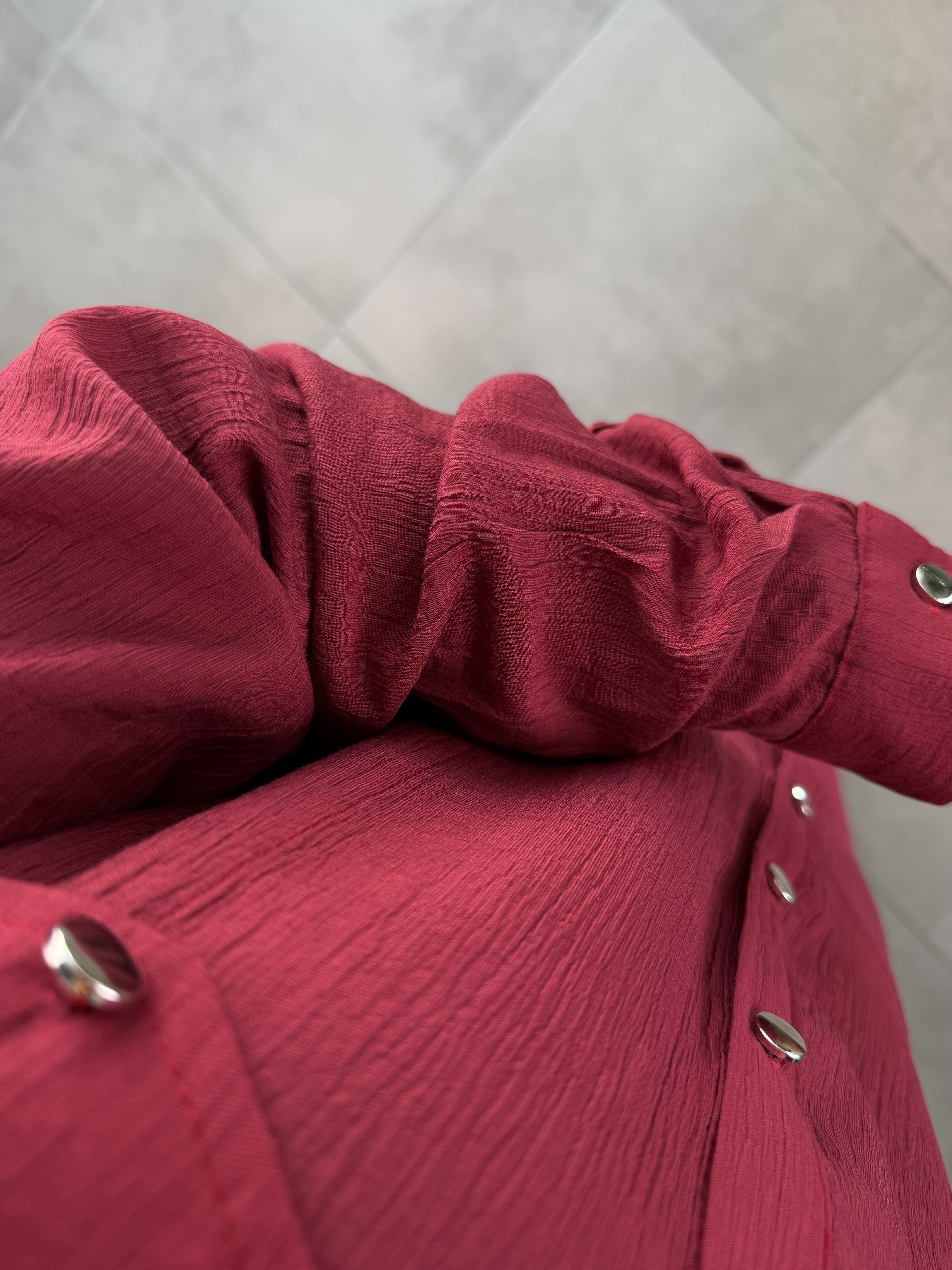 Bordo Renk Cep Kapağı Detaylı Etekli Takım