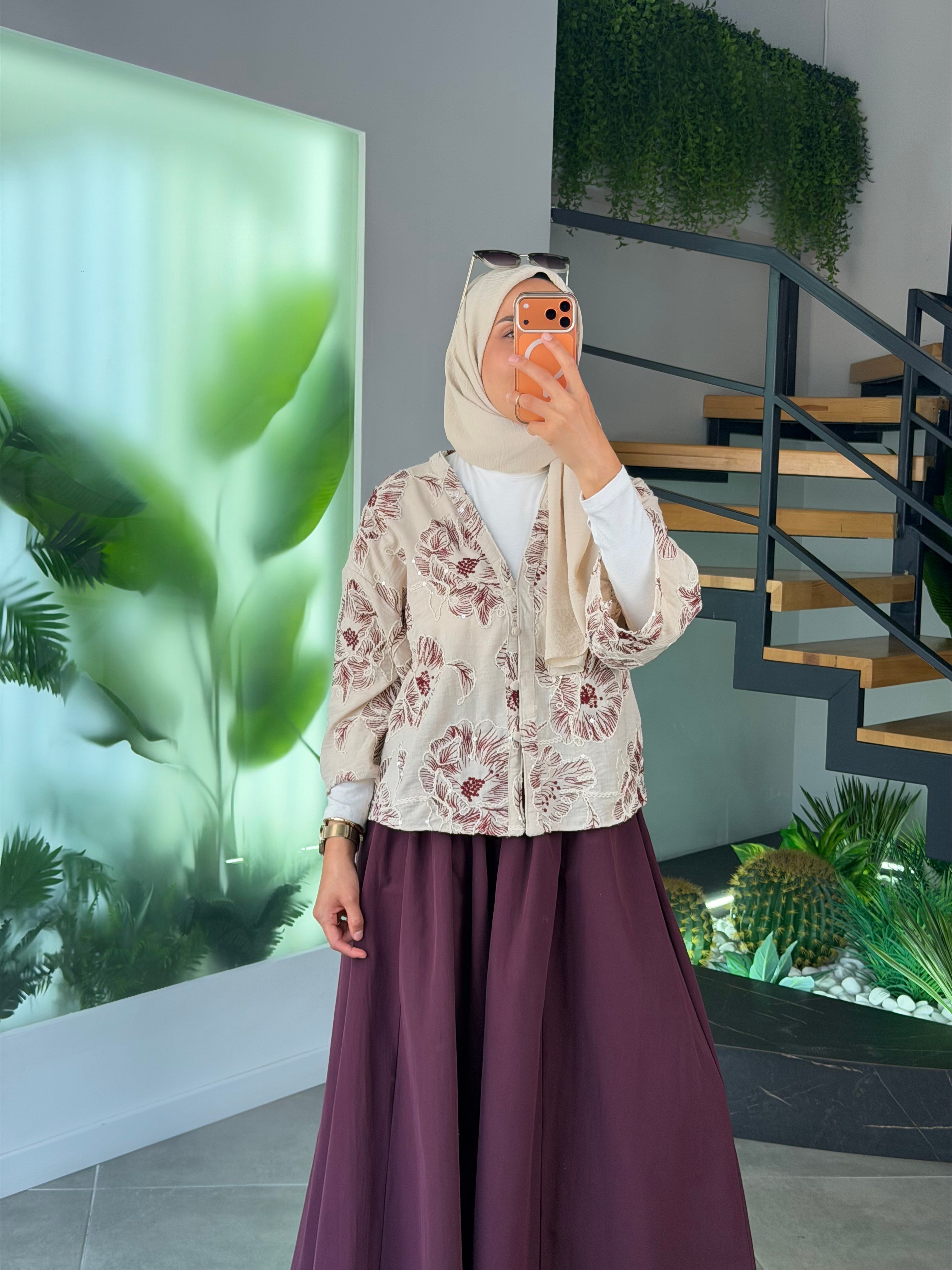 Bordo Renk Nakış Ve Pulet İşlemeli Kimono