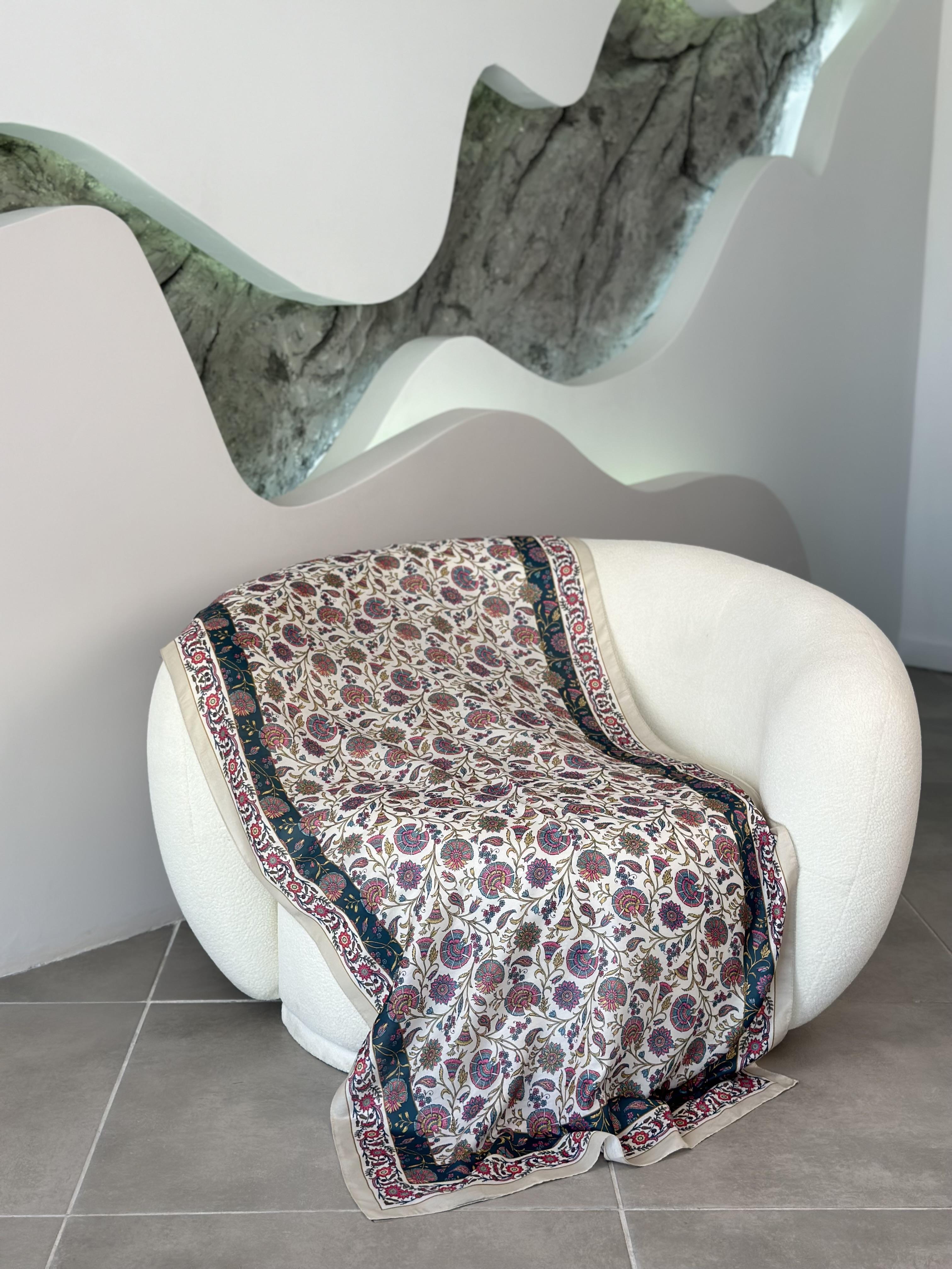 Çini Desenli Soft  Şal Bej-Petrol