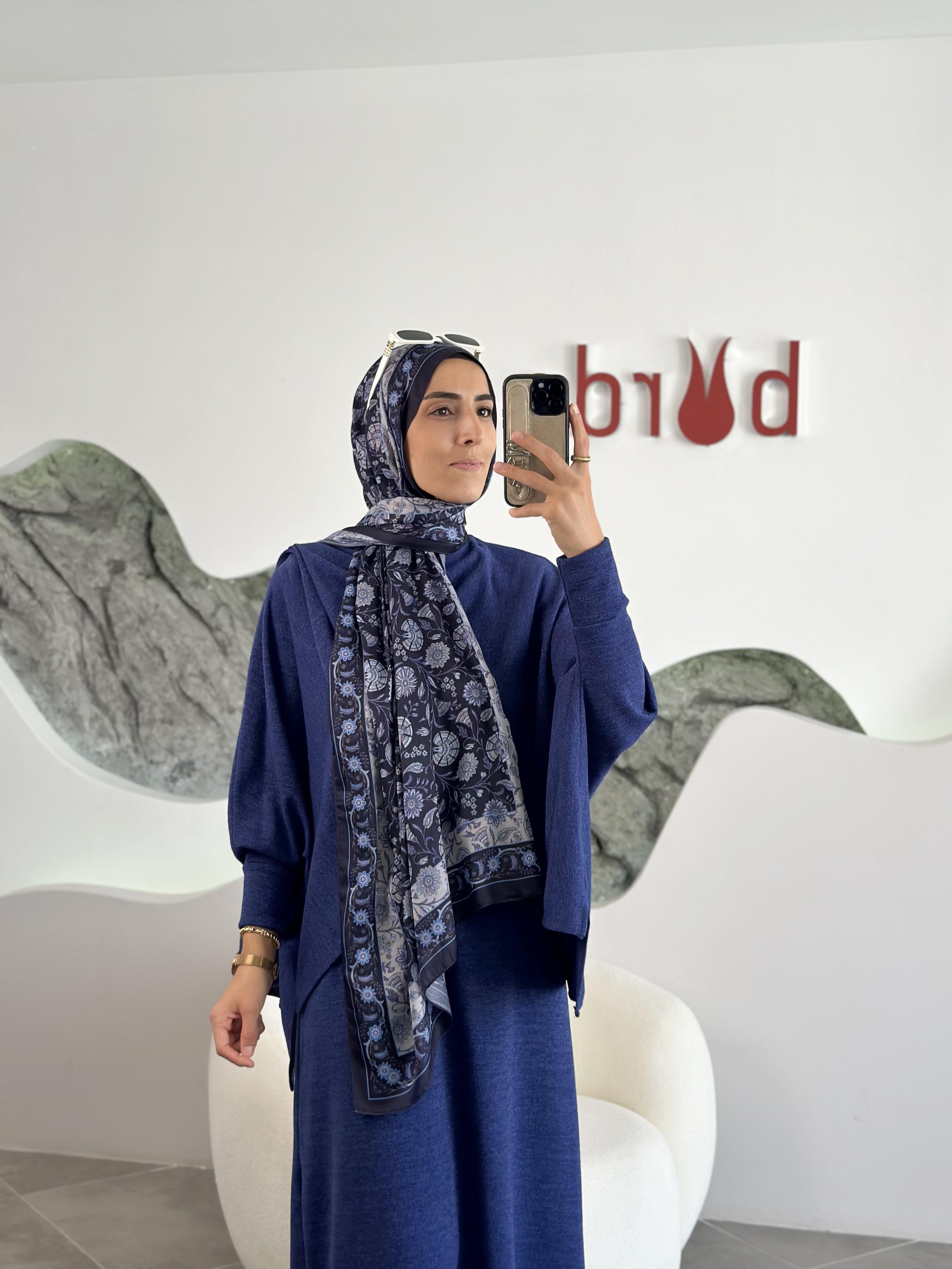 Çini Desenli Soft  Şal Lacivert-Mavi