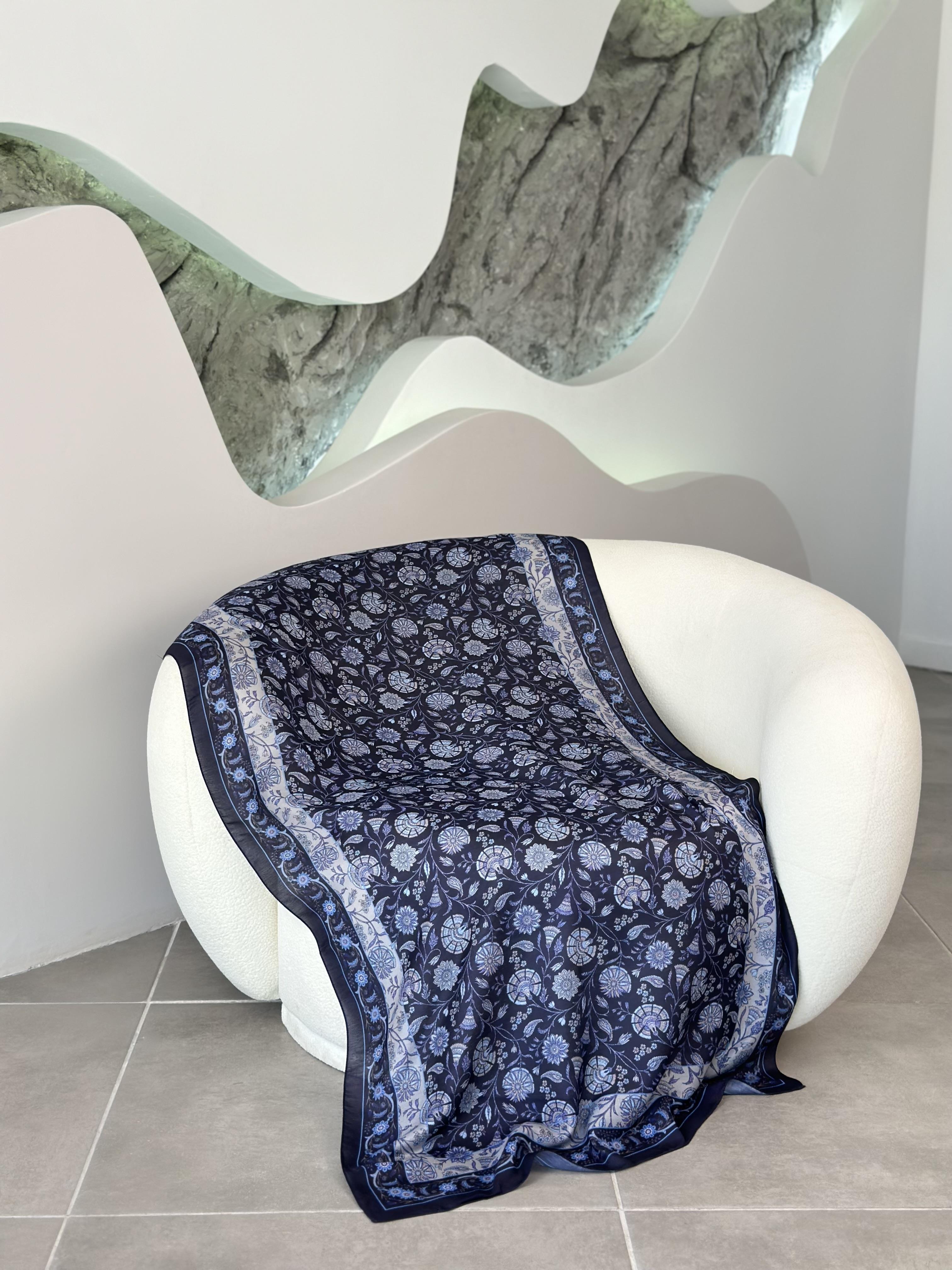 Çini Desenli Soft  Şal Lacivert-Mavi