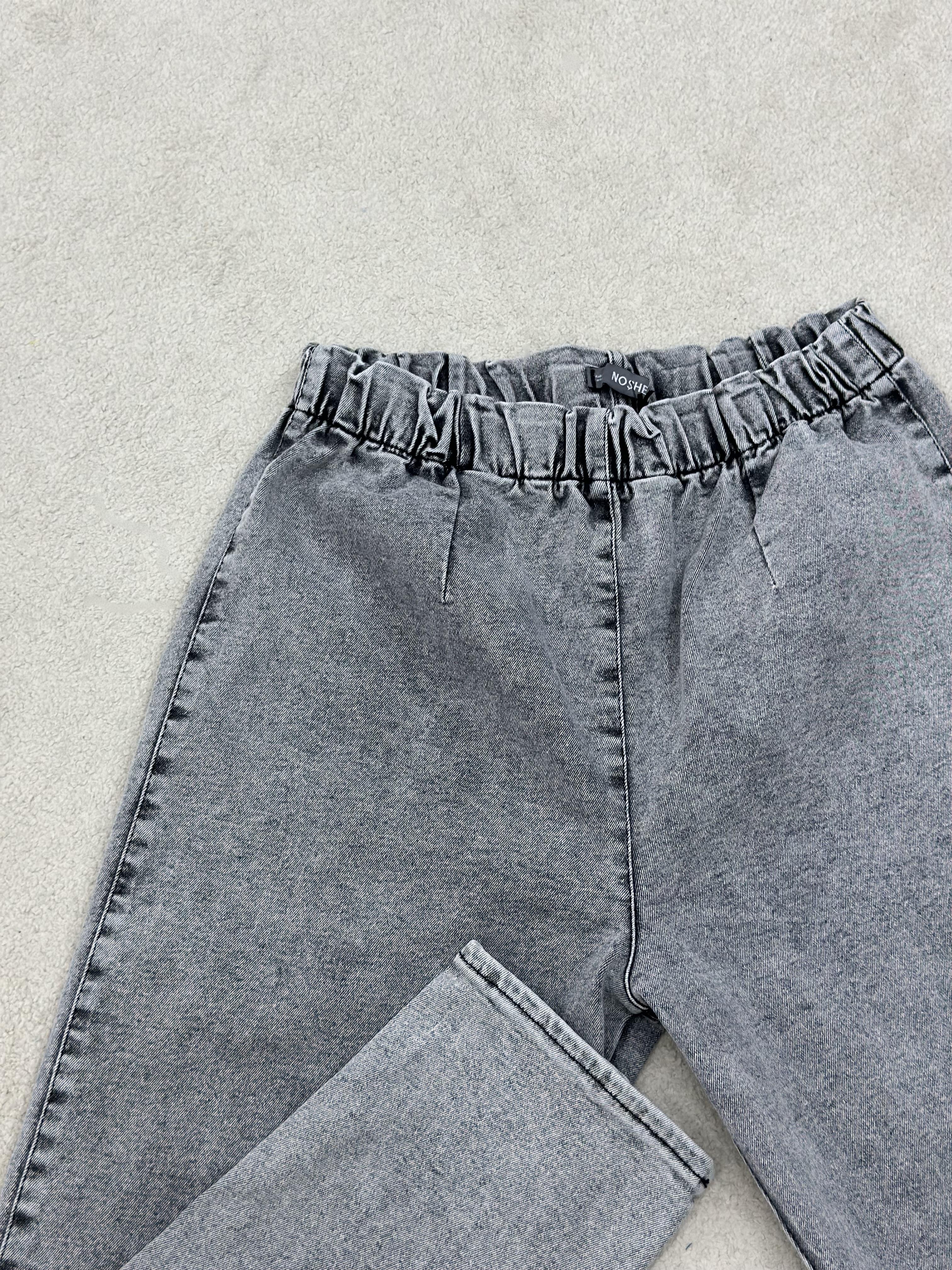 Gri Renk Beli Lastikli Ve Likralı Kadın Denim Pantolon