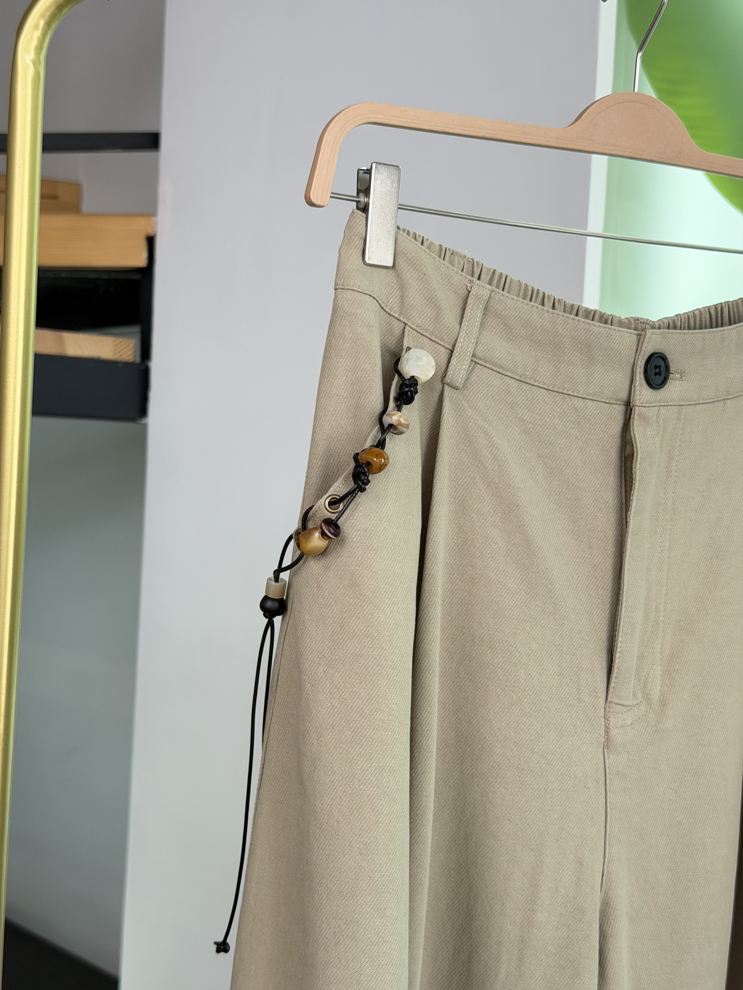 Haki Renk Bol Paça Cotton Pantolon