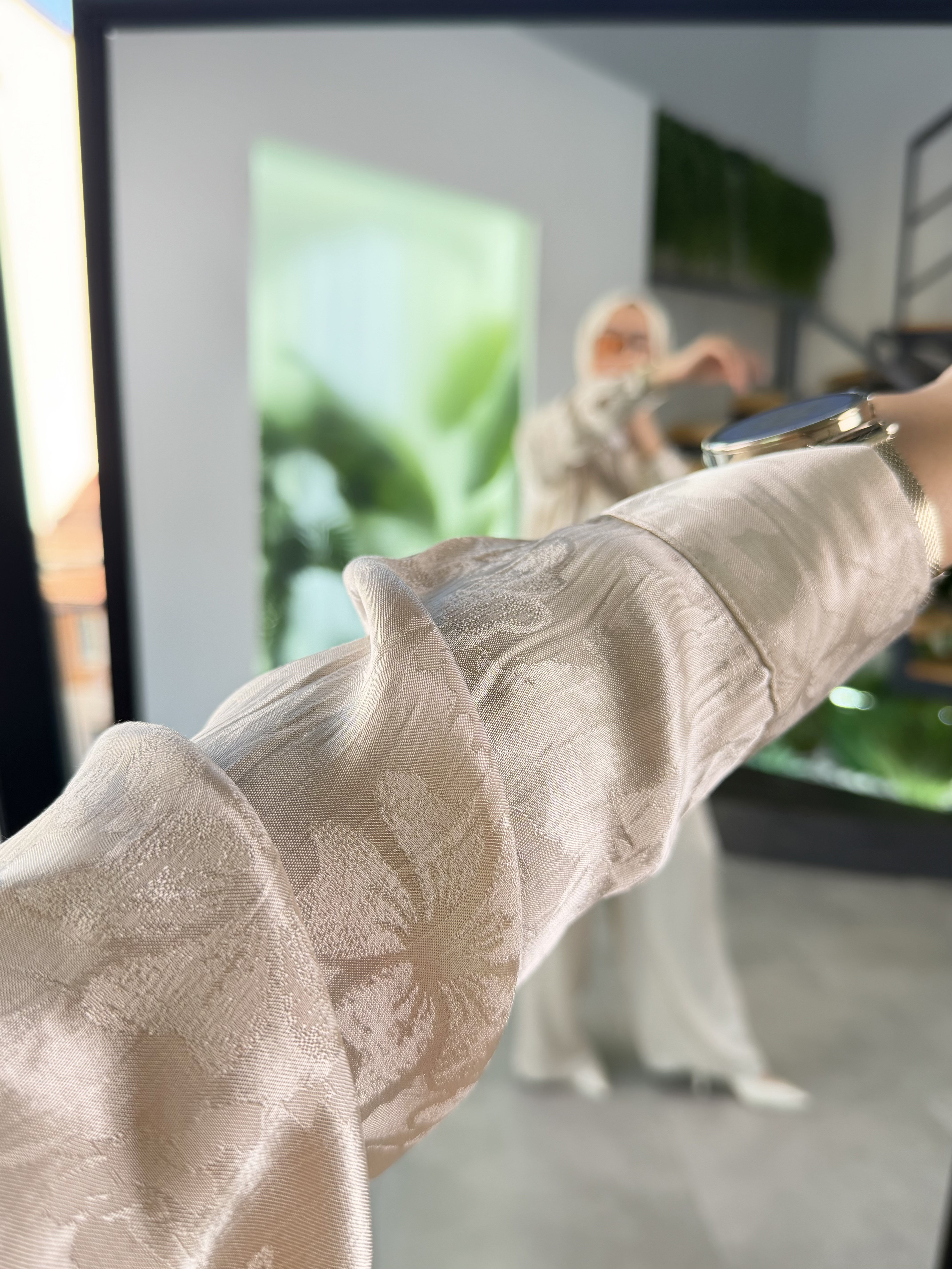 Bej Renk Floral Desen Pamuk Saten Takım