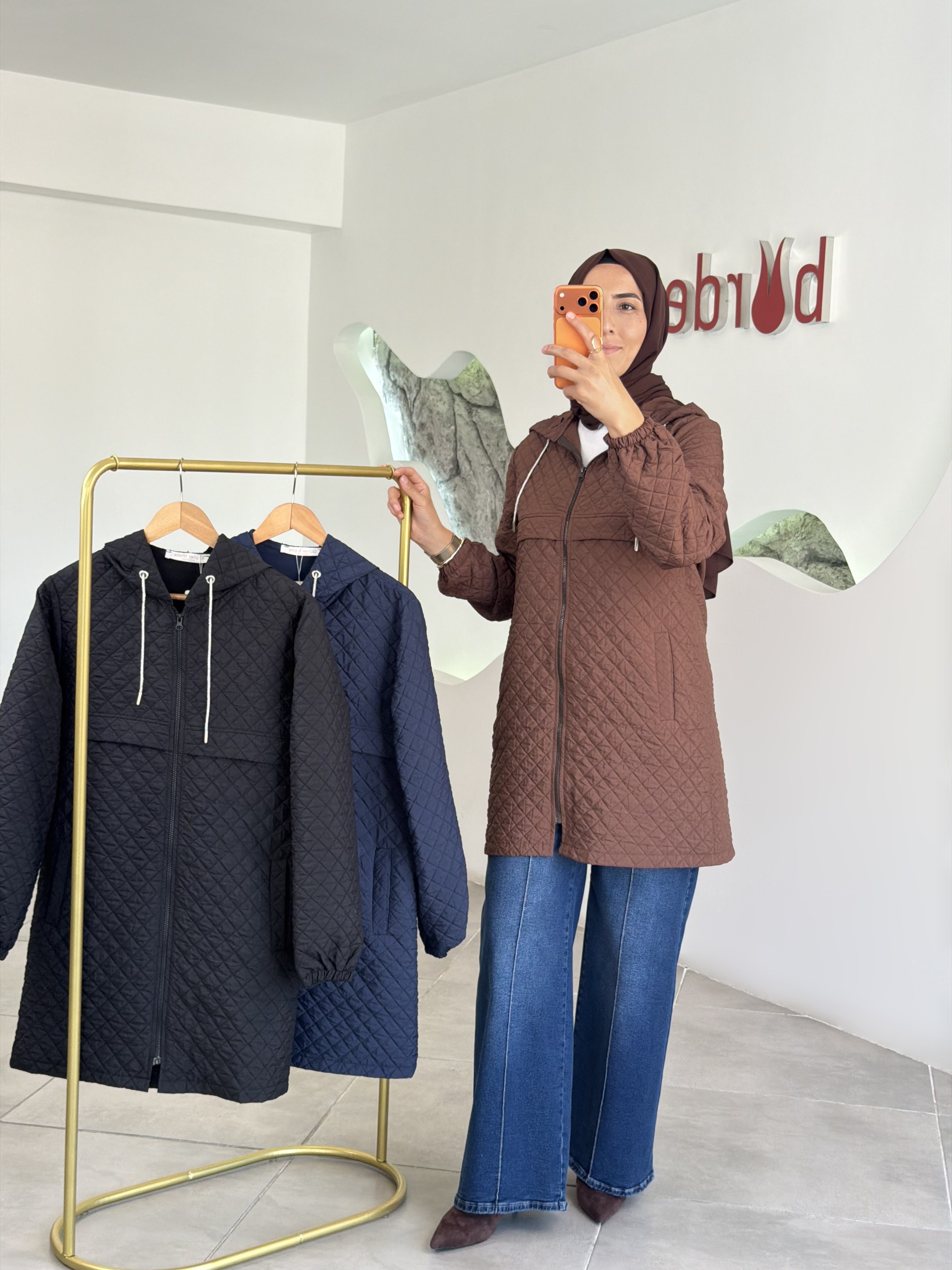 Kahve Renk Kapitone Dikişli Ceket