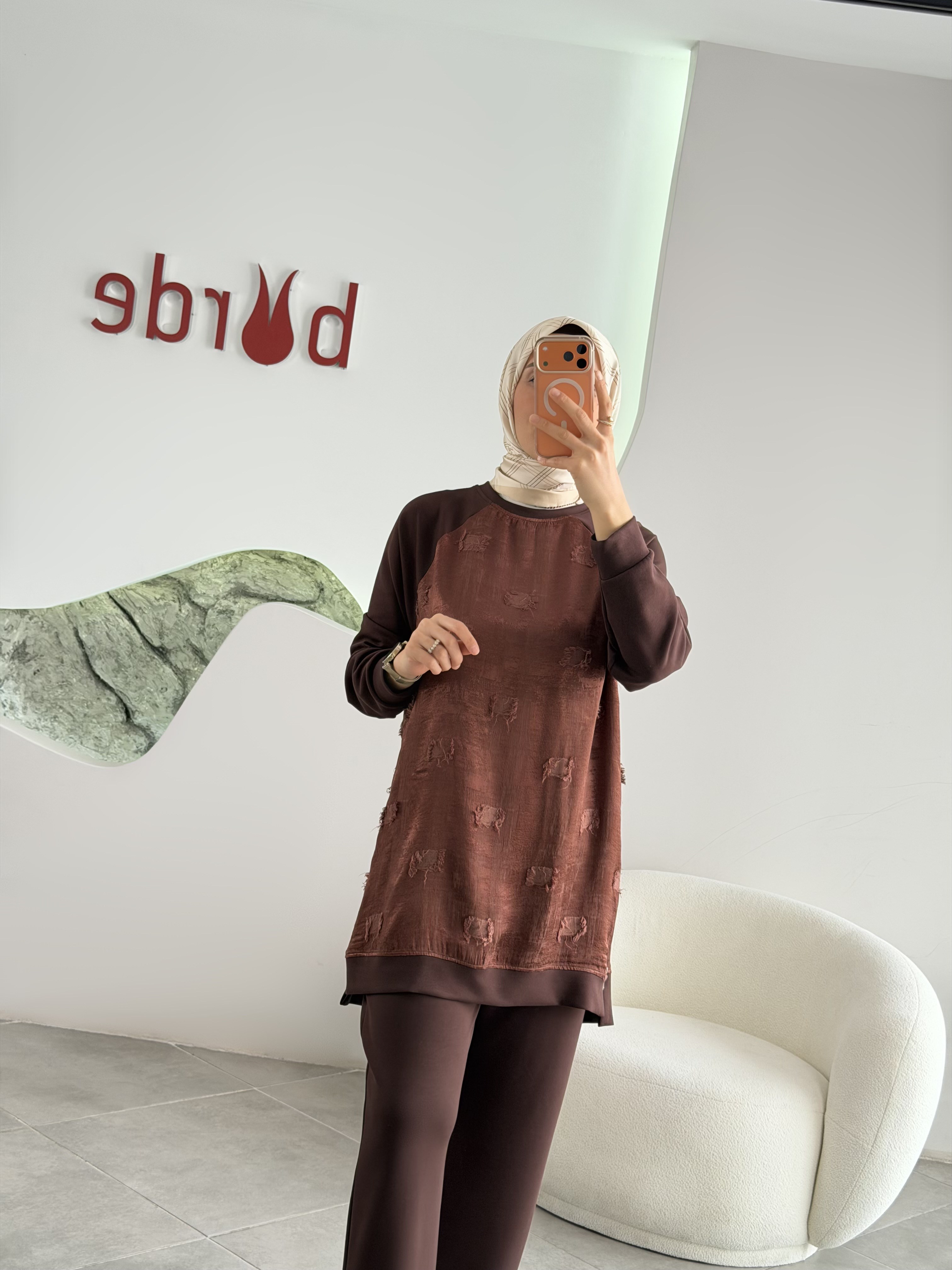 Kahve Renk Yanları Fermuar Detaylı Takım