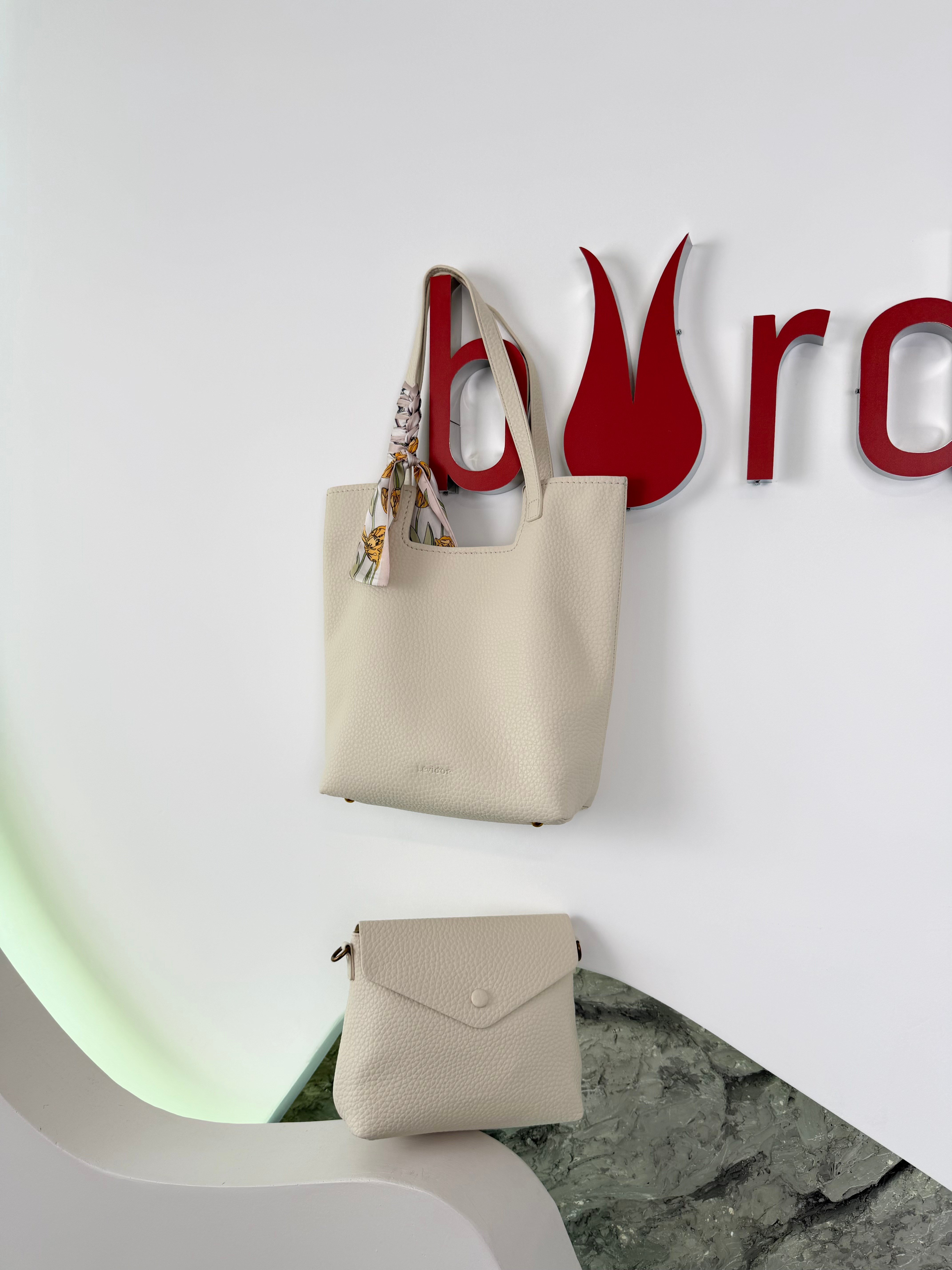 Krem Renk Fular Detaylı Premium Yumuşak  Çanta