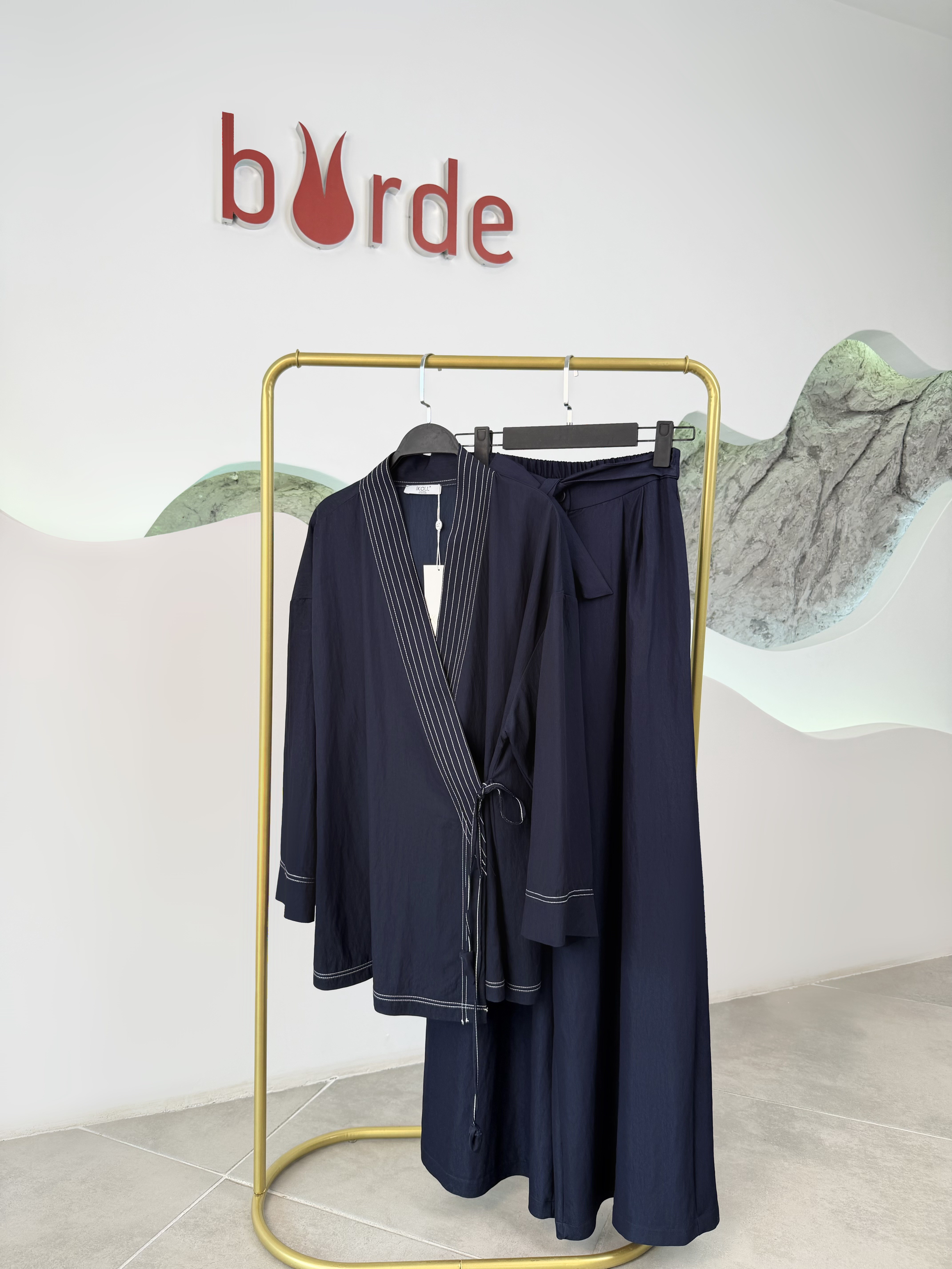 Lacivert Renk Denim Görünümlü Palazzo Pantolon