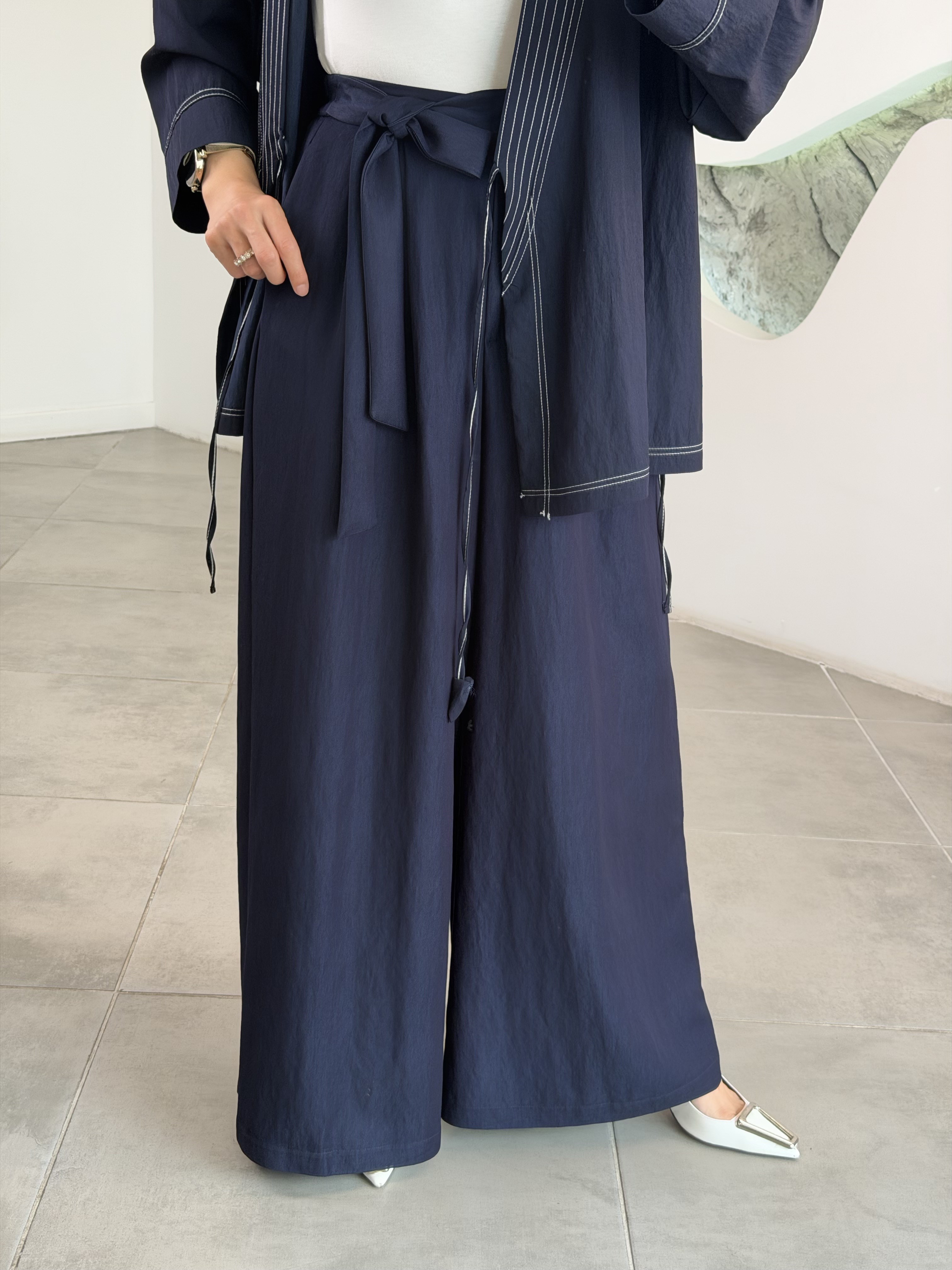 Lacivert Renk Denim Görünümlü Palazzo Pantolon