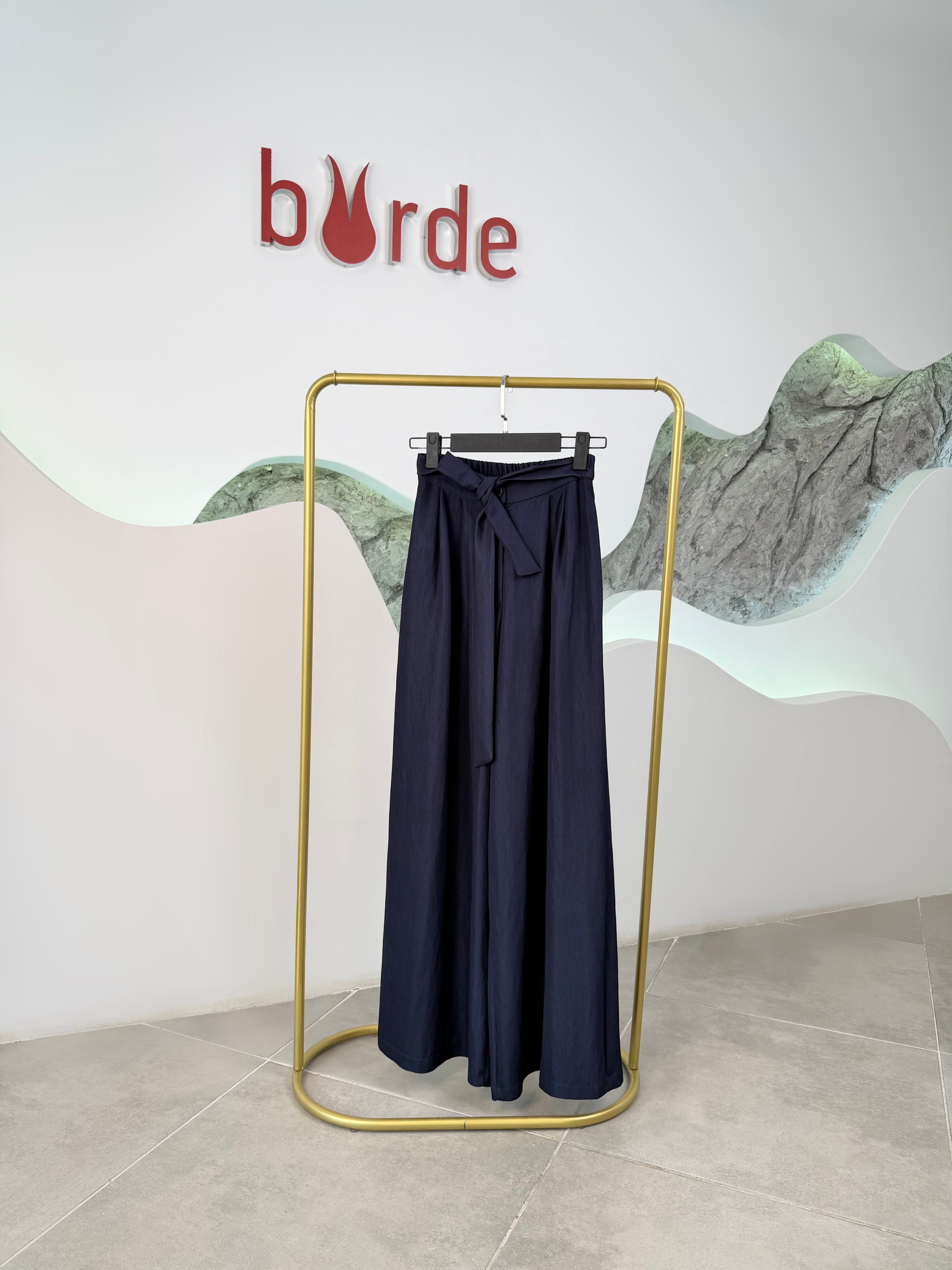 Lacivert Renk Denim Görünümlü Palazzo Pantolon