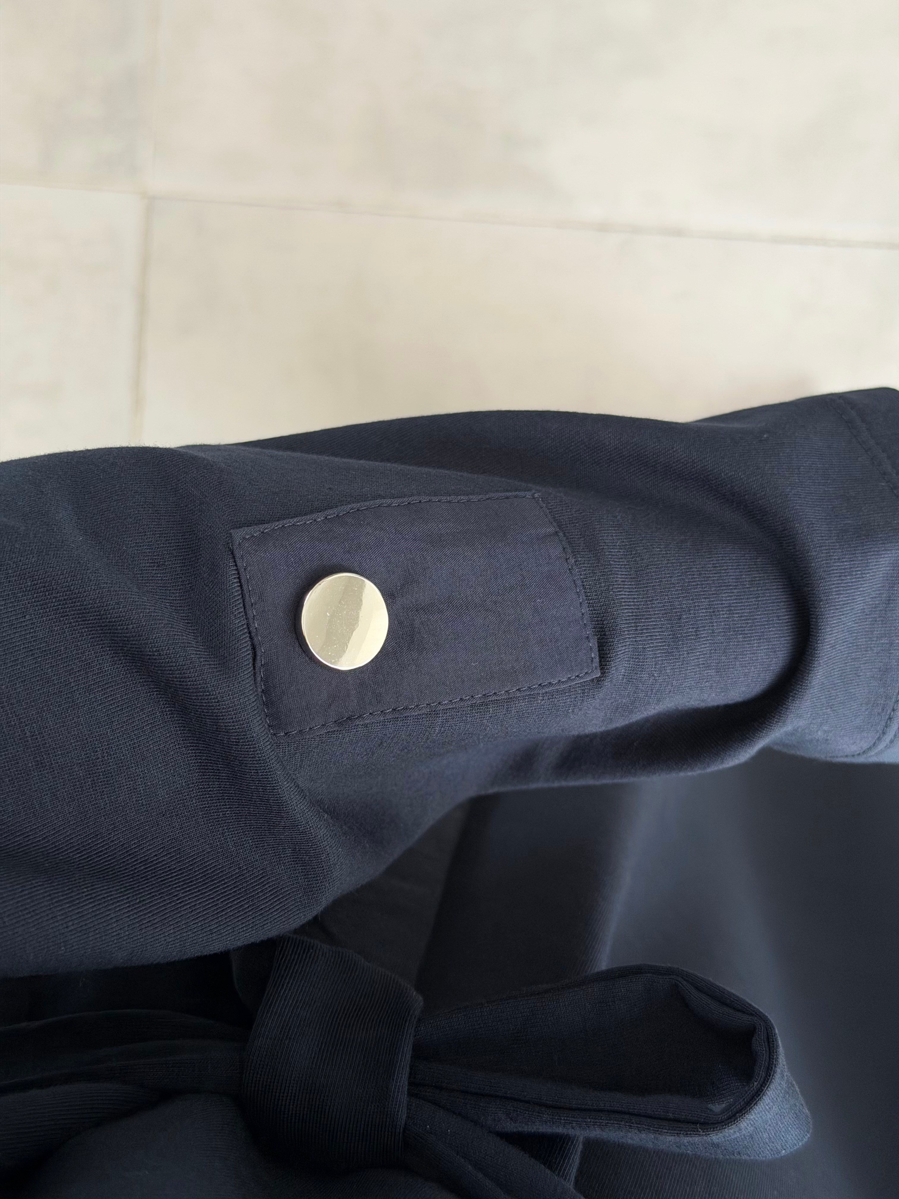 Lacivert Renk Kol Düğme Detaylı Kemerli Elbise