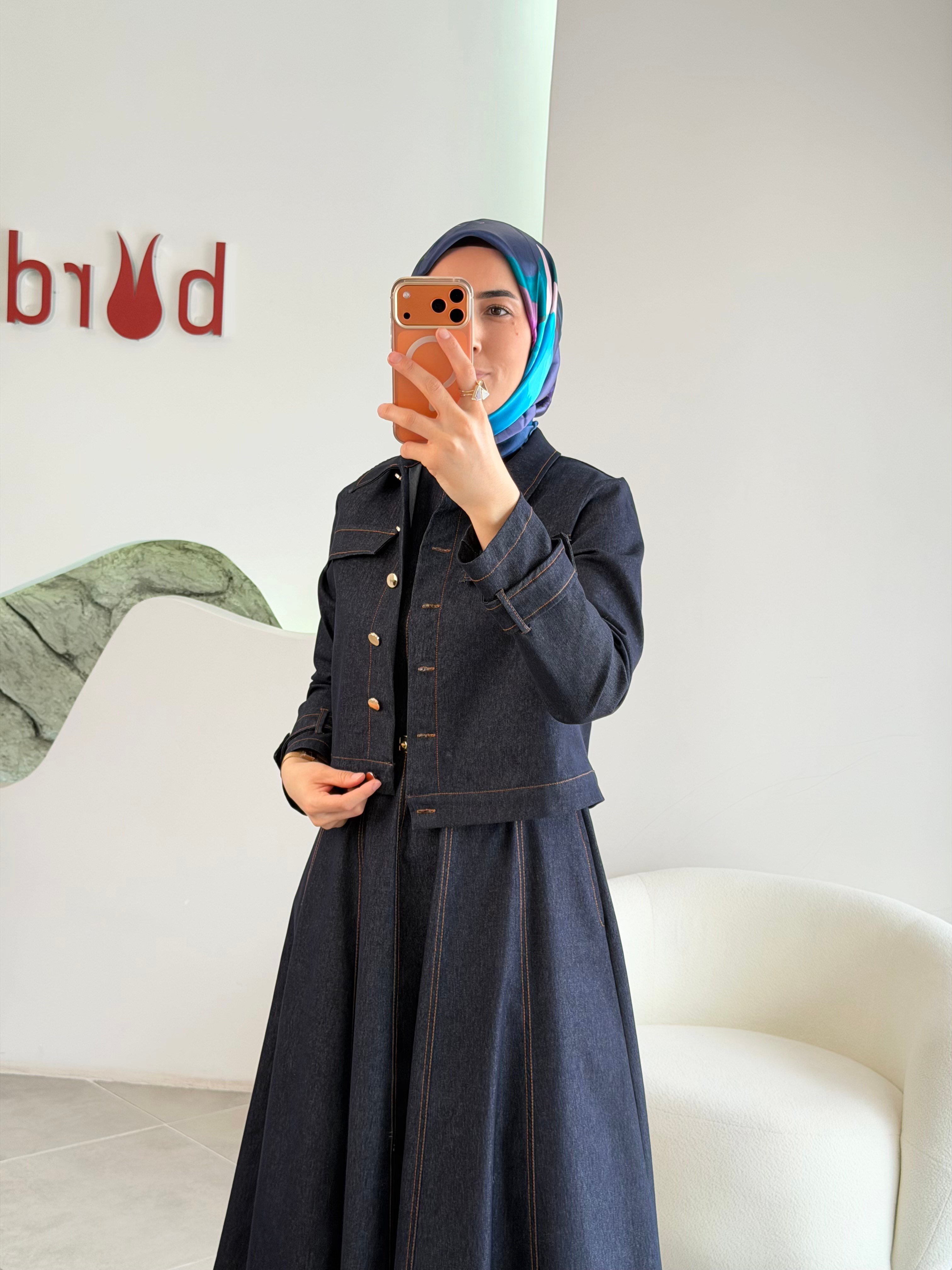 Lacivert Renk Mini Ceketli Kemer Detaylı Elbise