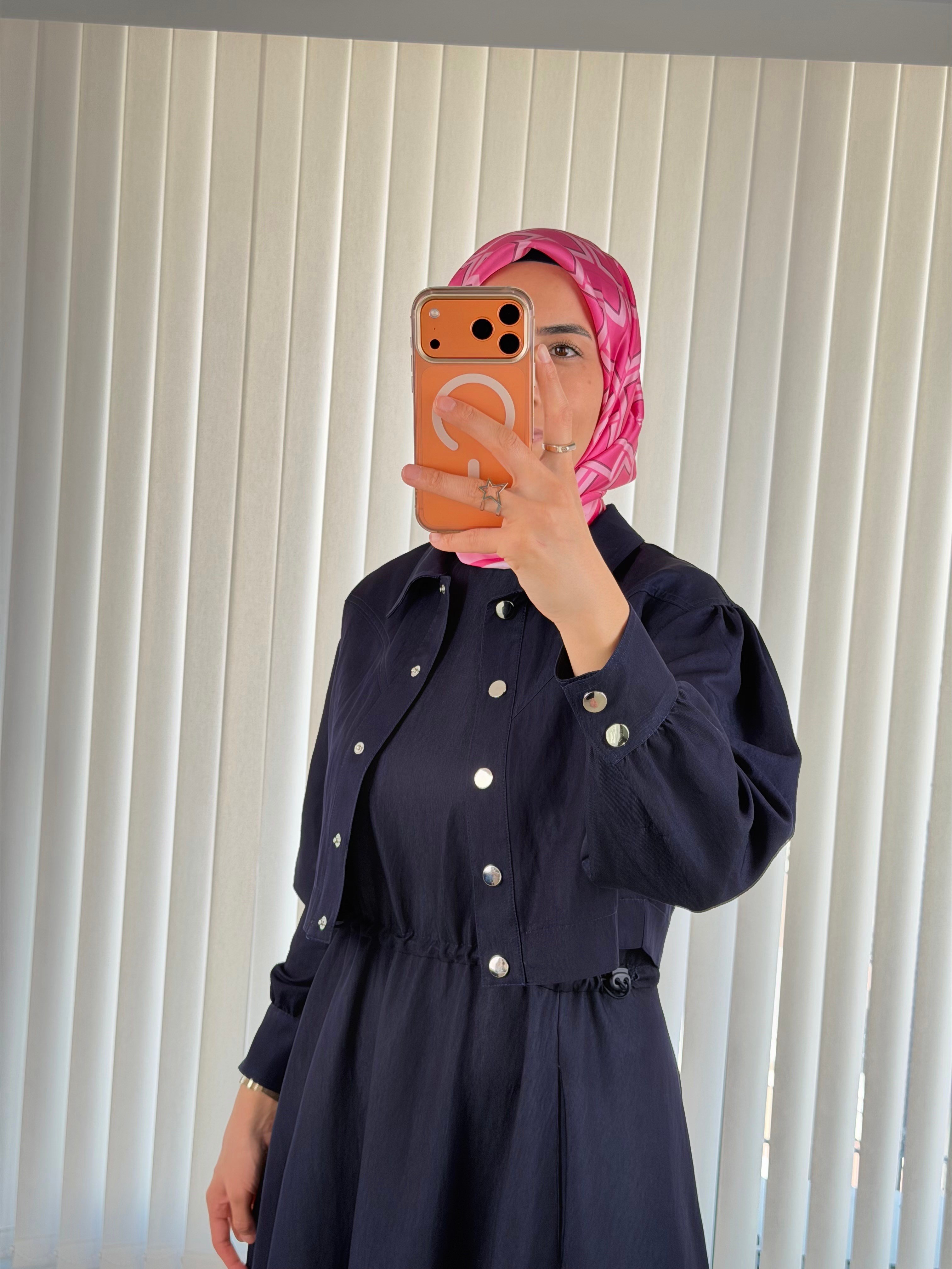 Kadın Lacivert Tensel Elbise Mini Ceketli – Rahat Kalıp Şık Günlük