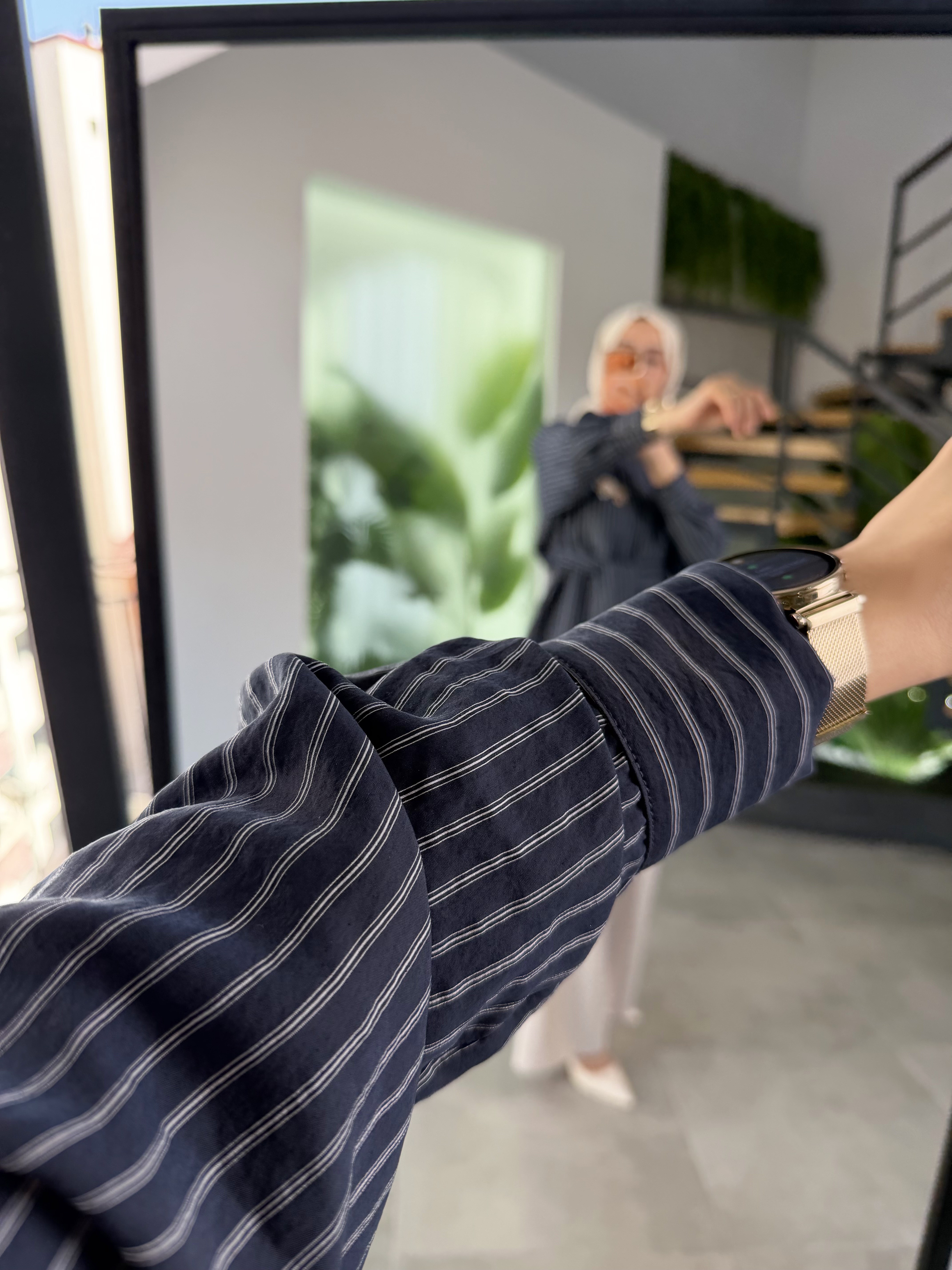 Lacivert Renk Modal Kumaş Çizgili Gömlek