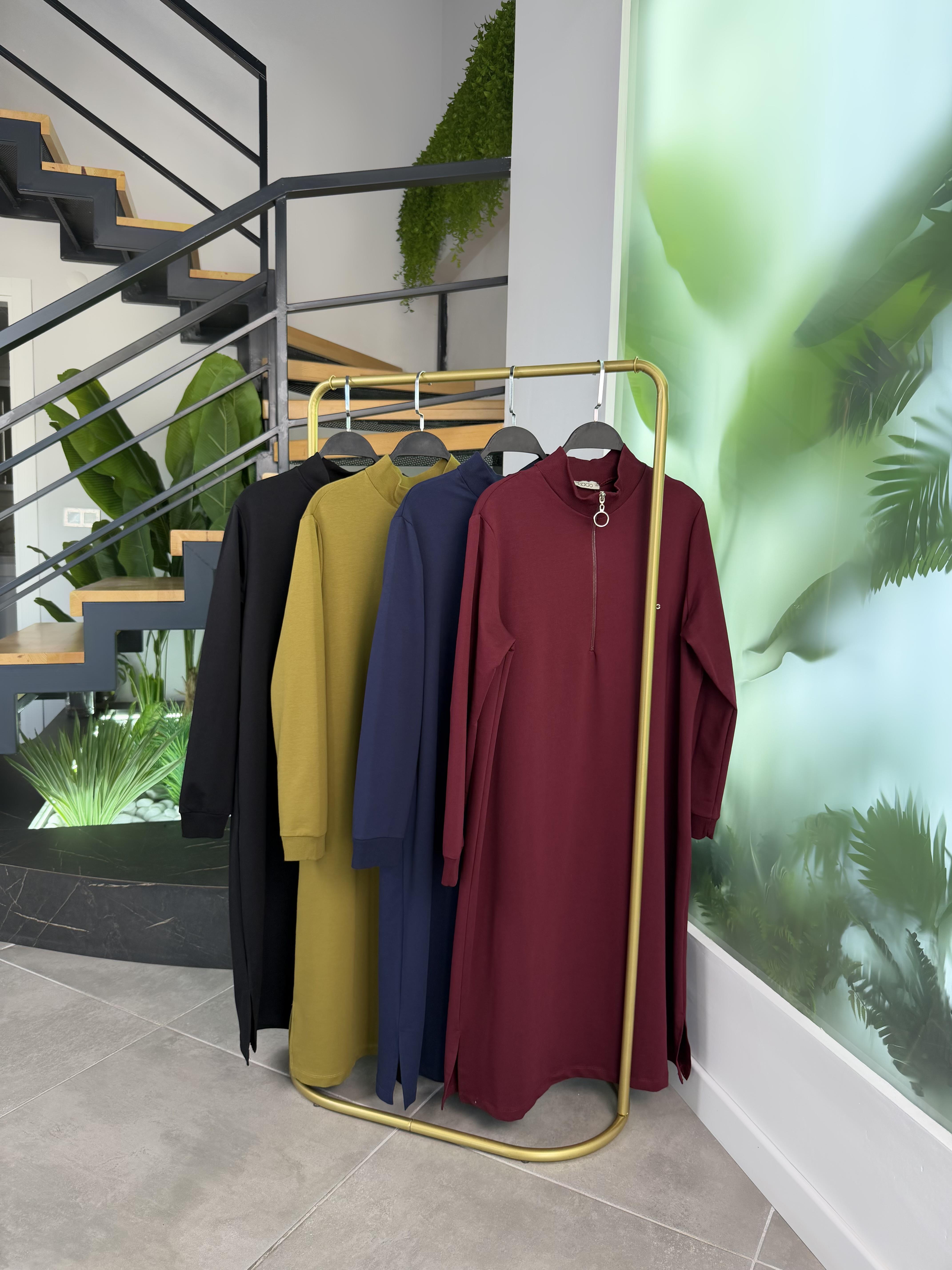 Lacivert Renk Yarım Fermuarlı Basıc KadınTunik