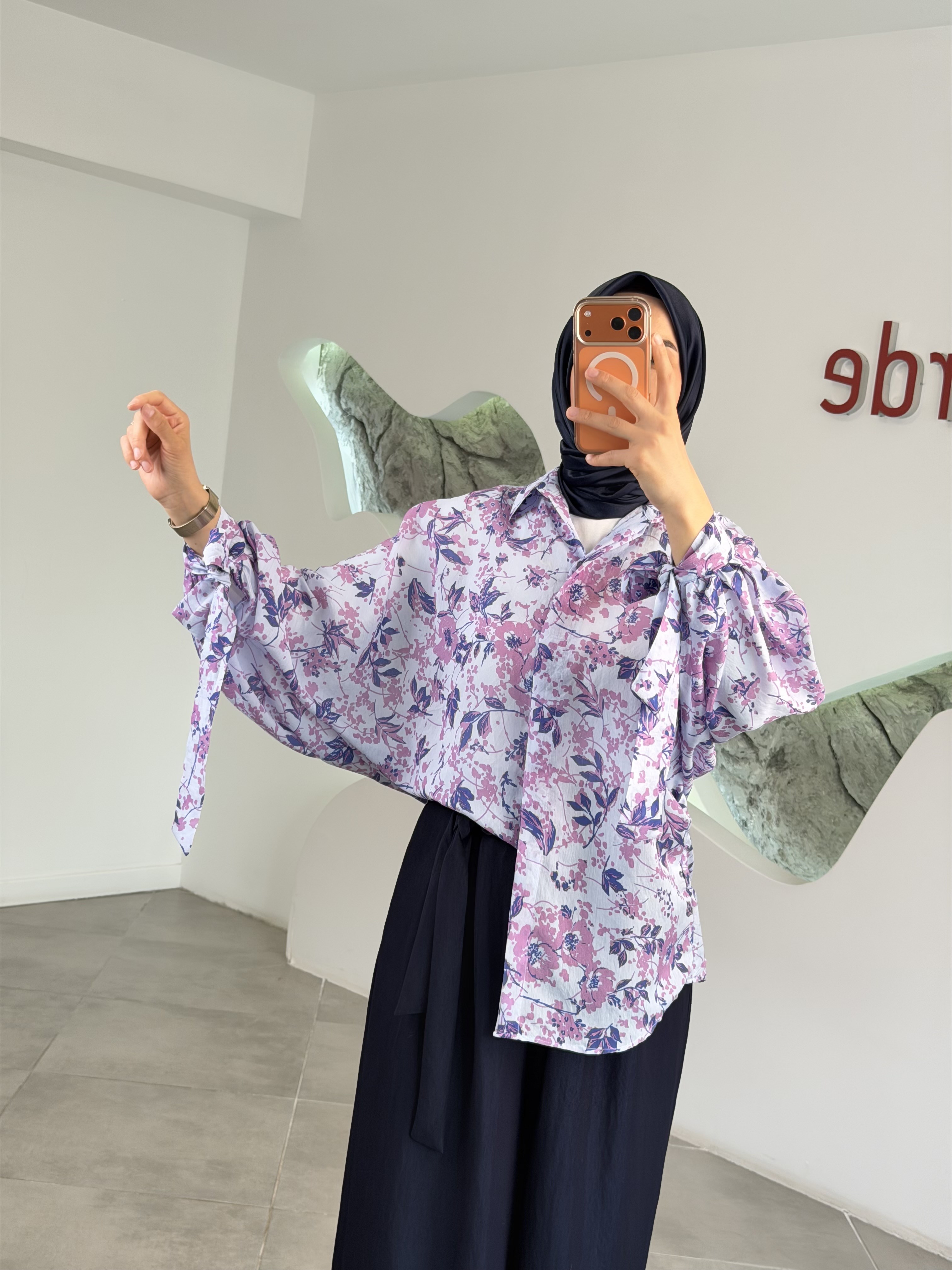 Leylak Renk Yarasa Kol Desenli Gömlek