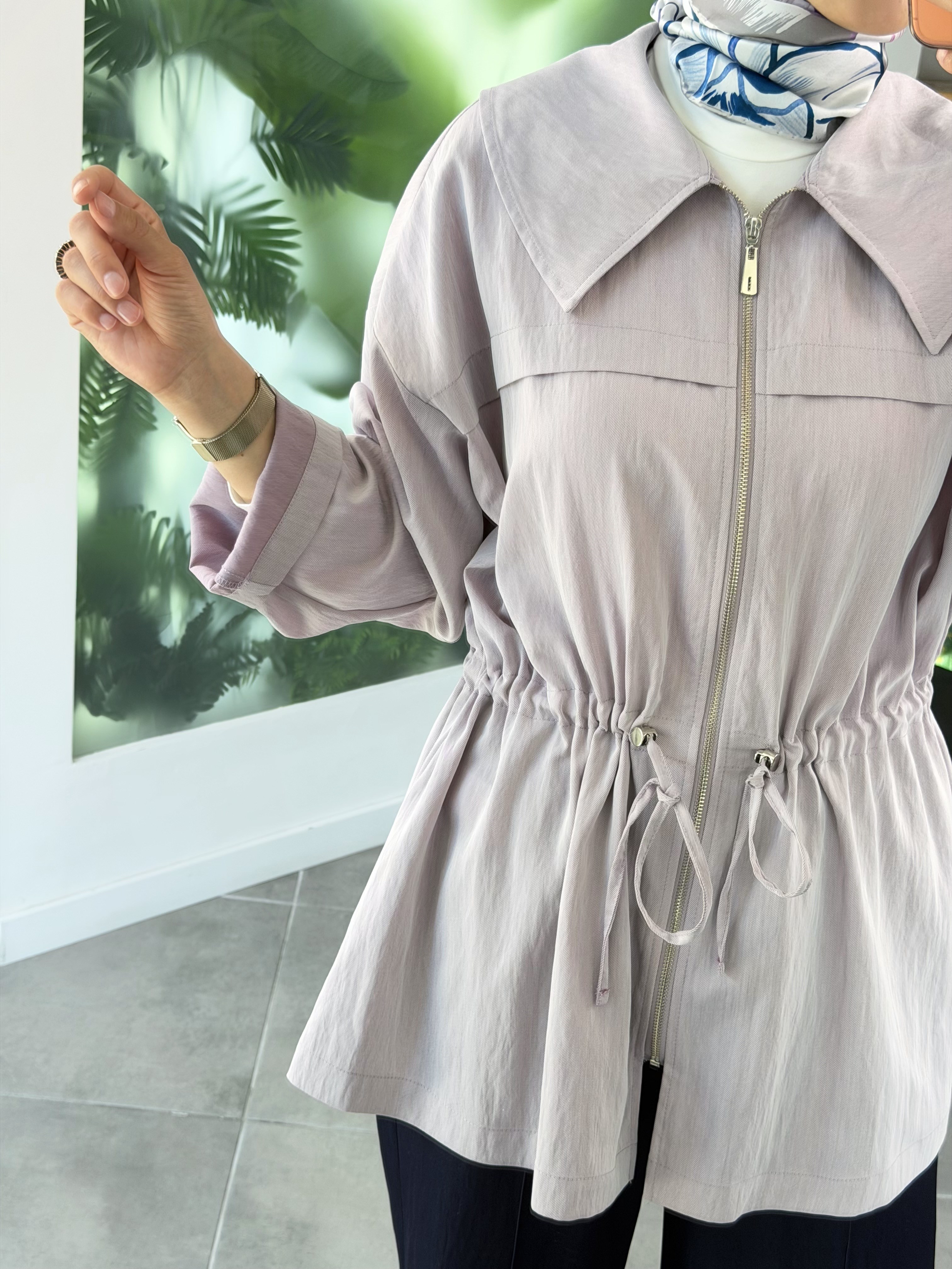 Lila Renk Beli Tünelli Oversize Ceket
