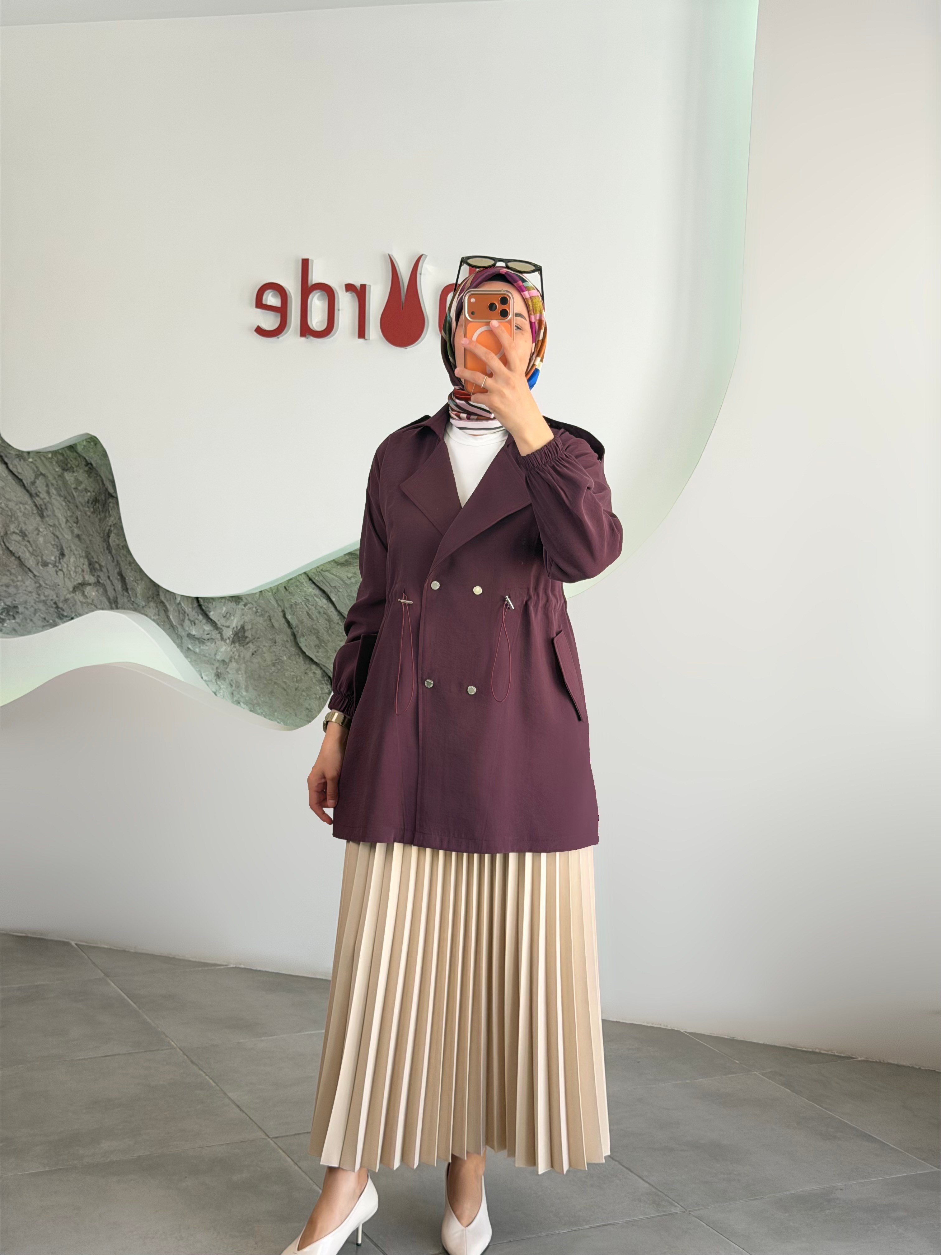 Mürdüm Renk Beli Tünelli Bomber Ceket