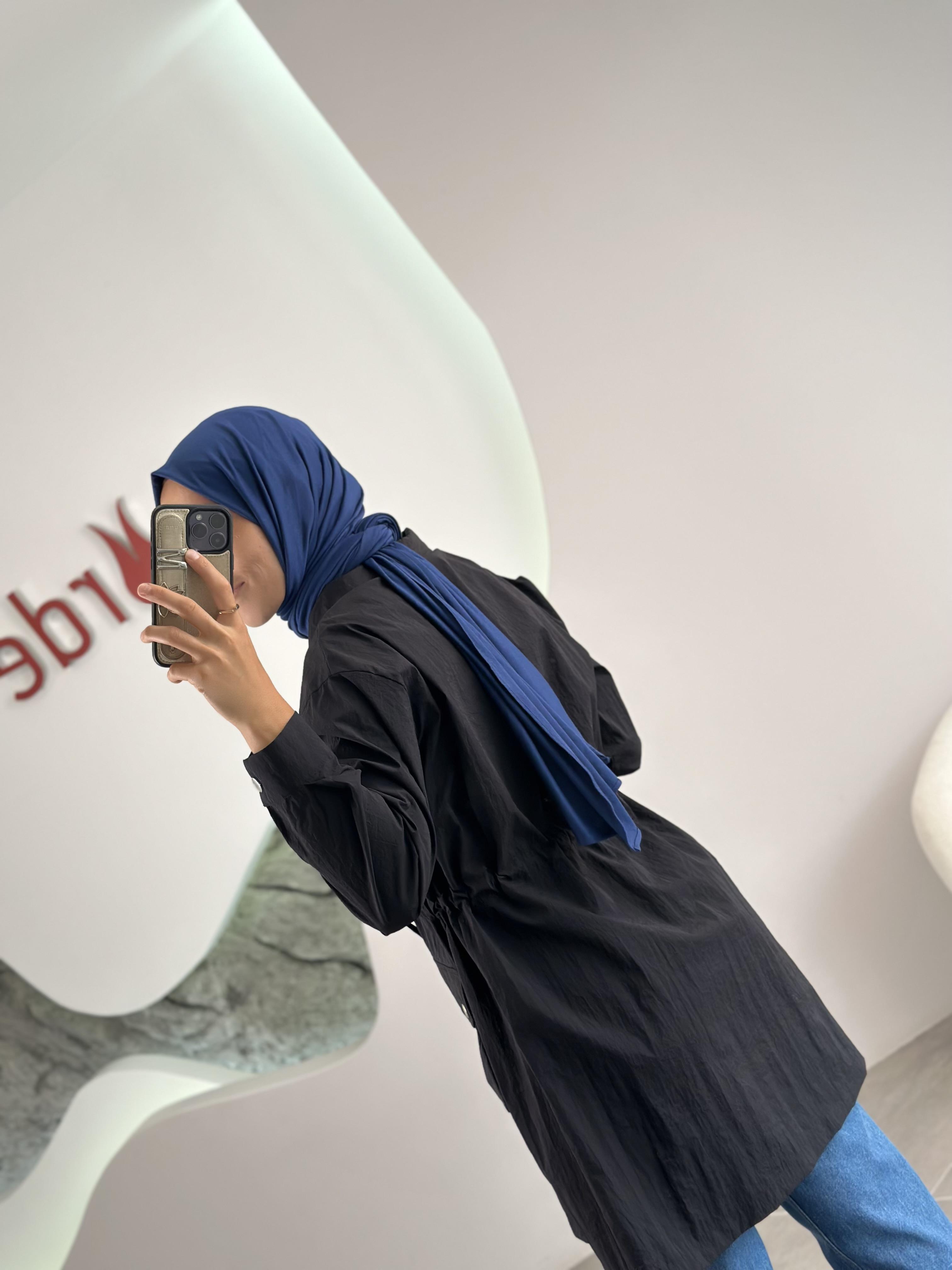 Paraşüt Kumaş Torba Cepli  Siyah Renk Kadın Ceket