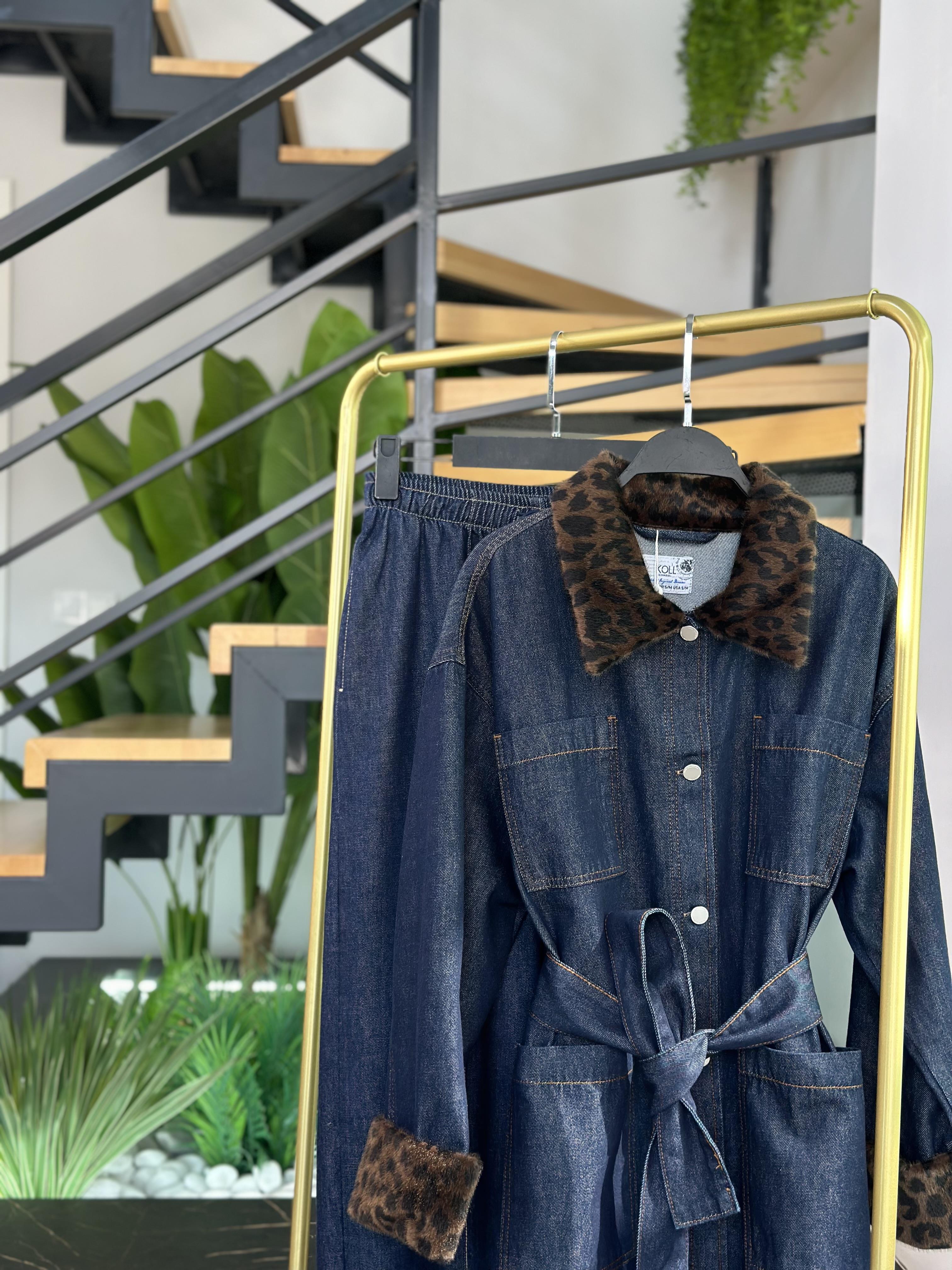 Pelüş Detaylı Lacivert Renk Kadın Denim Ceket