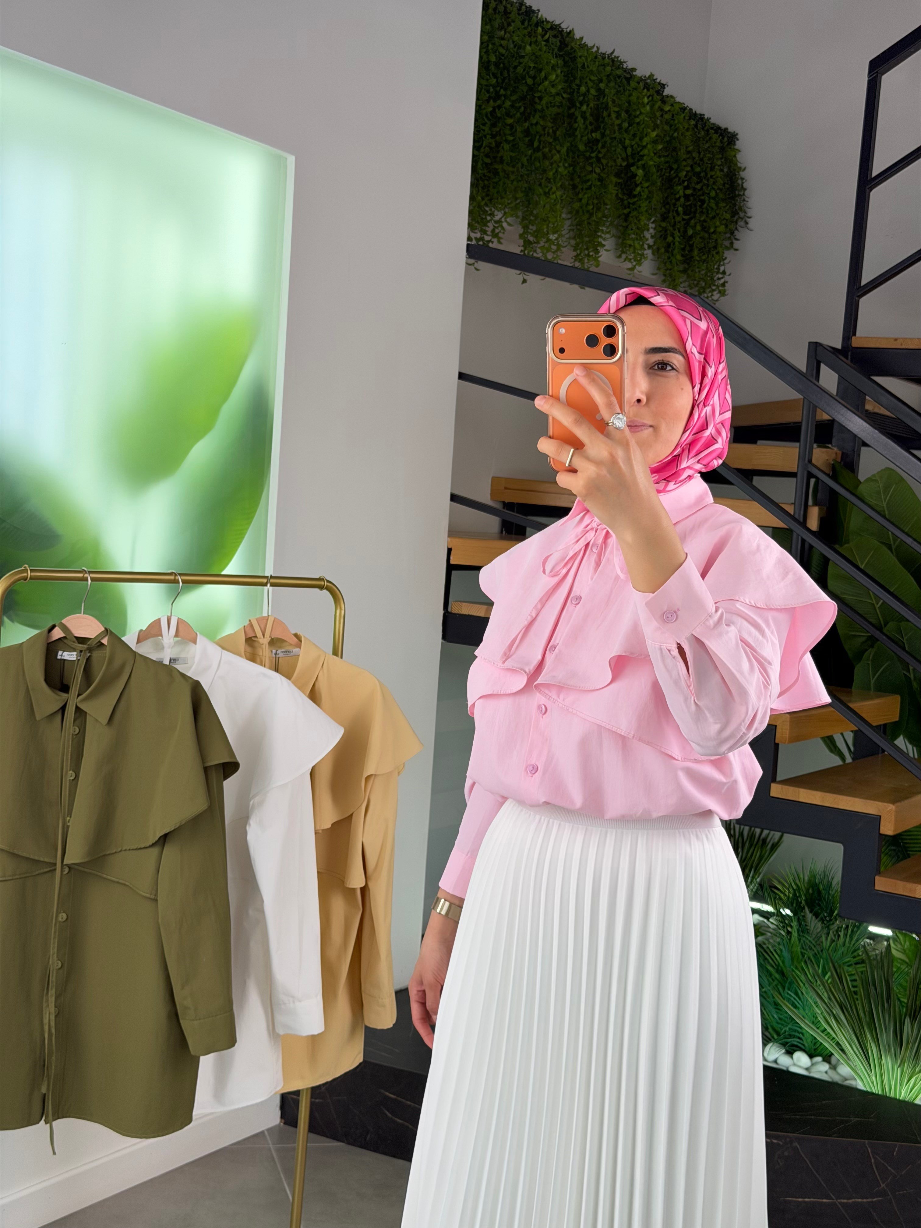 Pembe Renk Pelerin Detaylı Poplin Gömlek