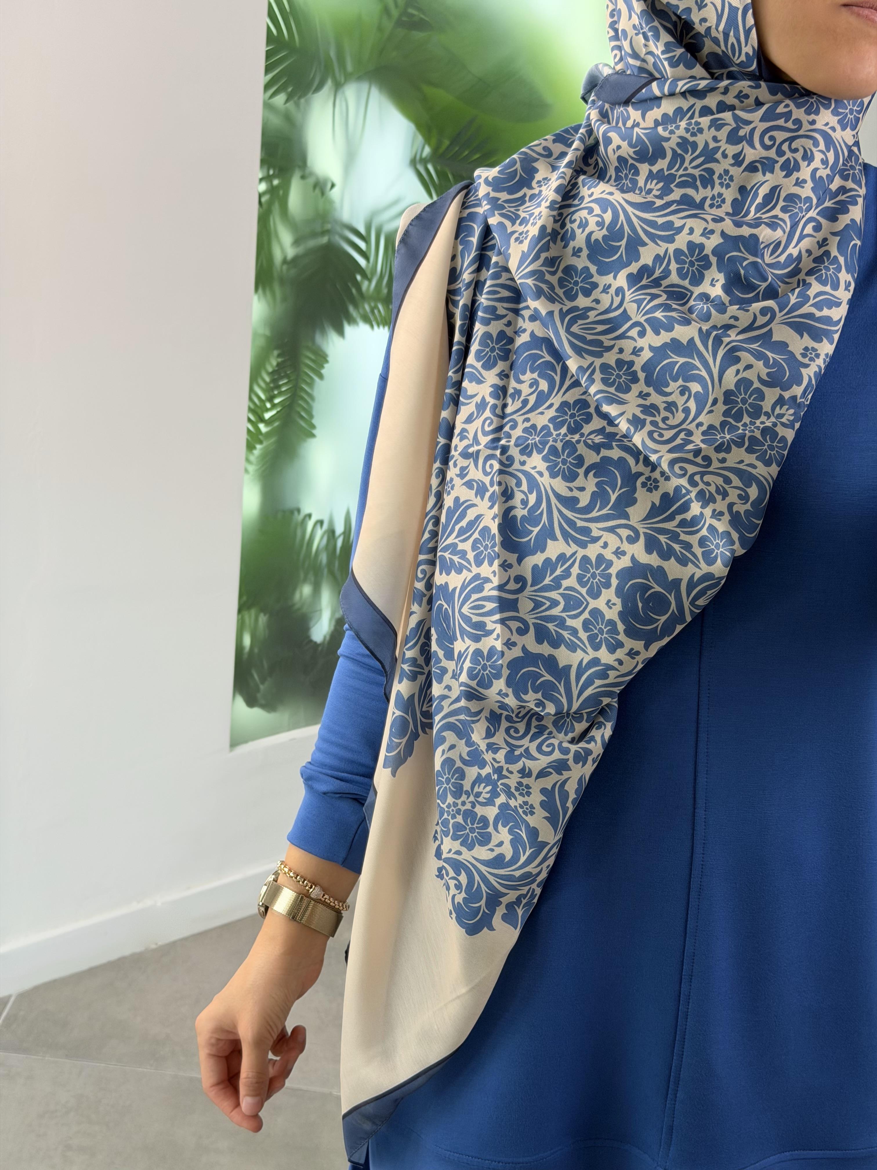 İndigo Renk Royal Motif Şal