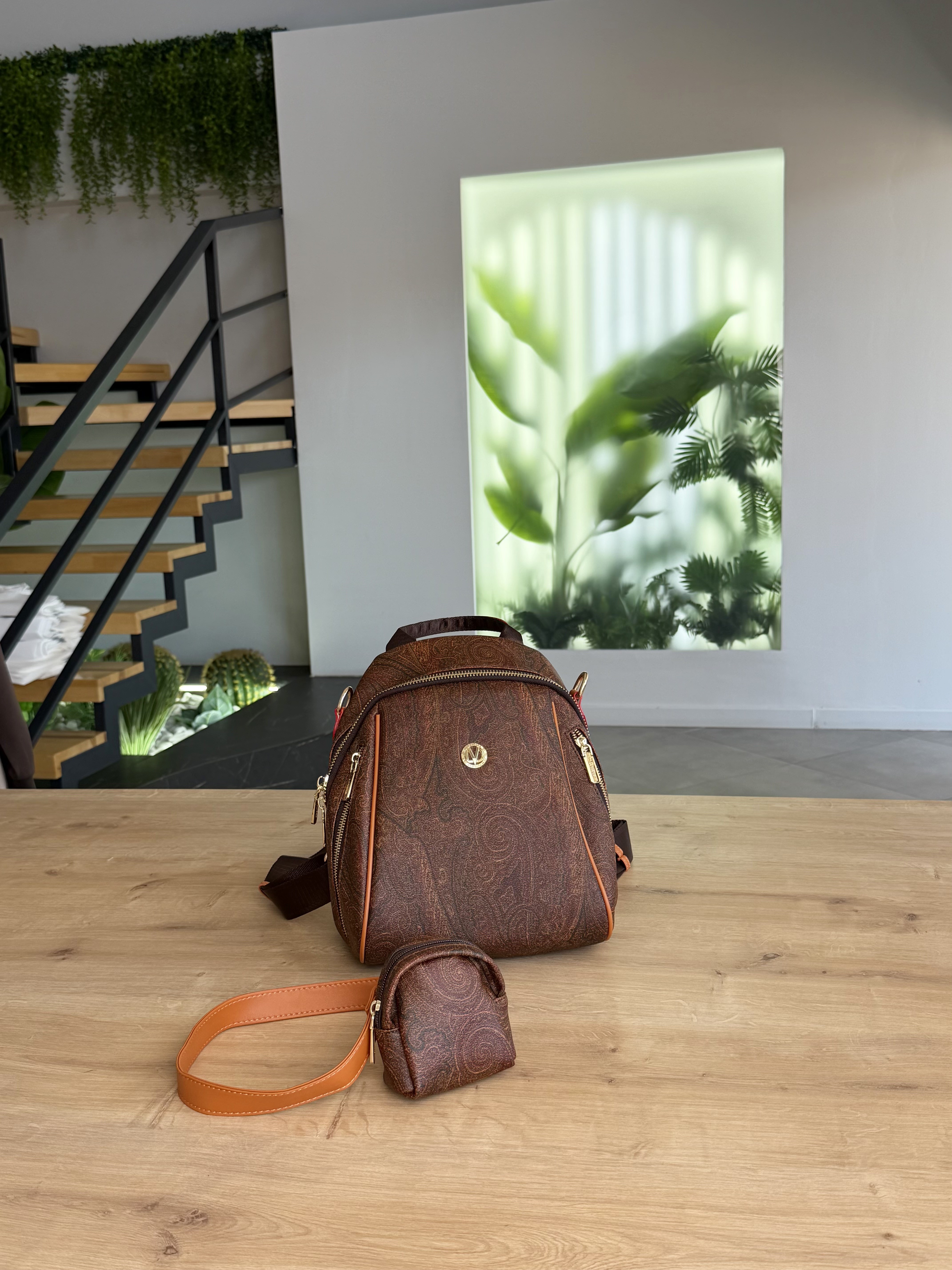 Şal Desenli Koyu Kahve Premium Sırt Çantası