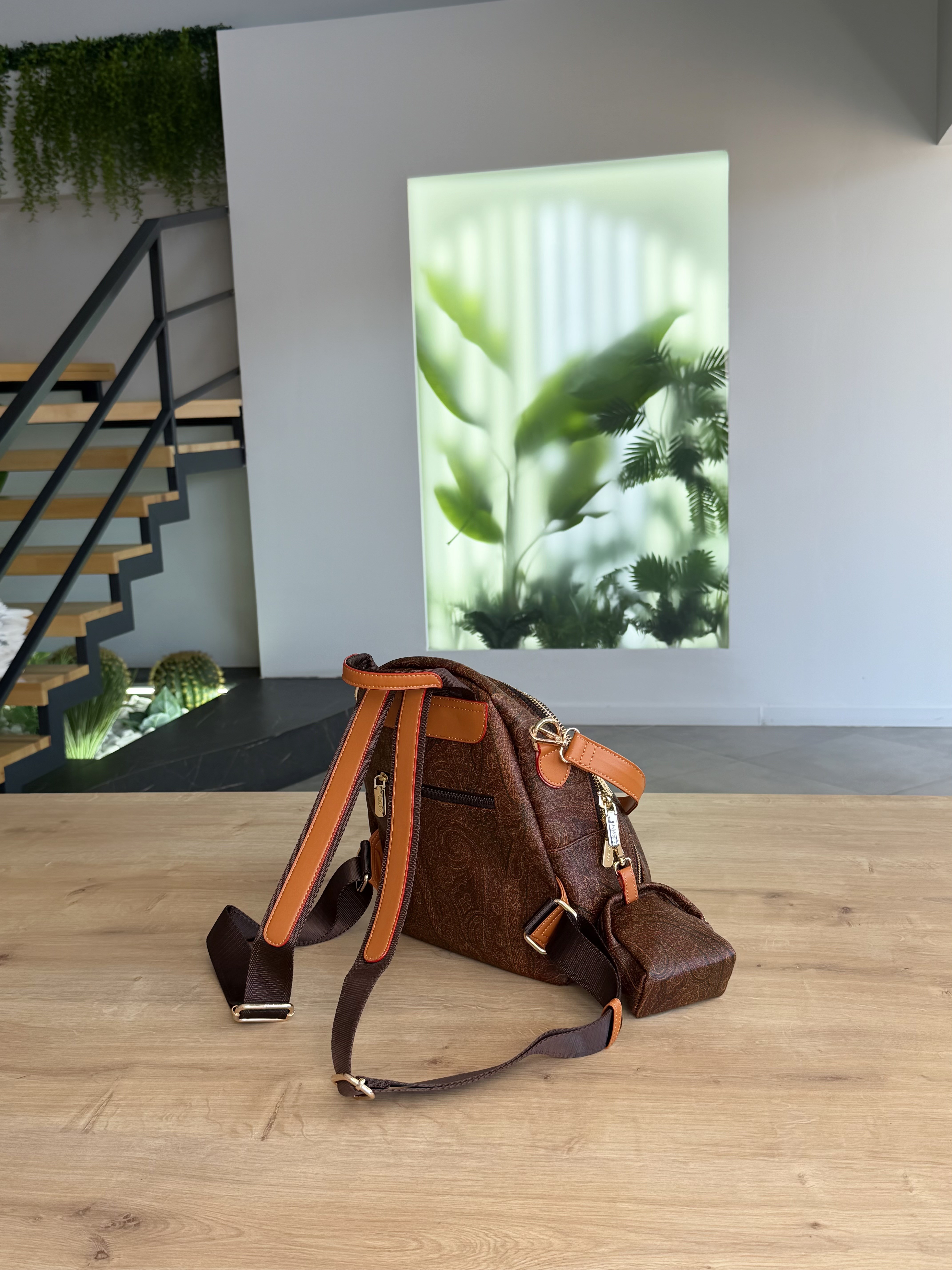 Şal Desenli Koyu Kahve Premium Sırt Çantası