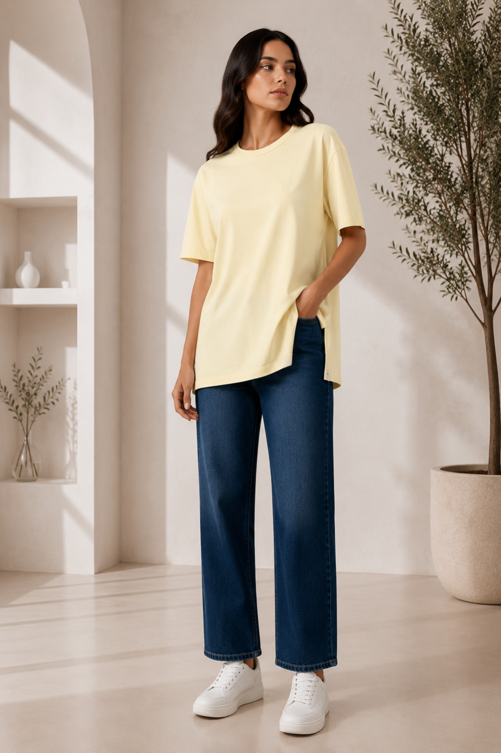 Sarı Renk Kısa Kollu Basic Tshirt