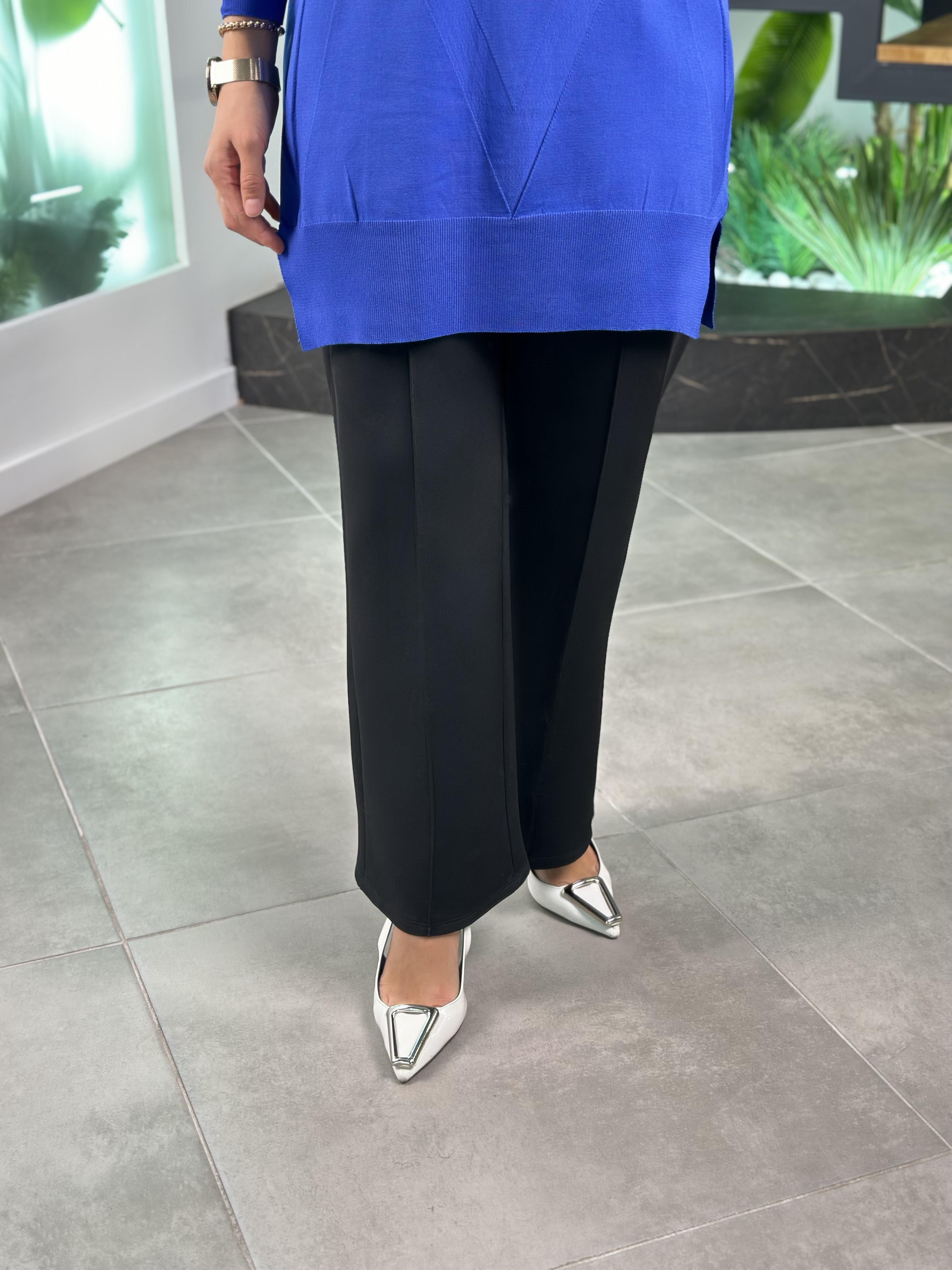 Siyah Renk Scuba Kumaş Nervürlü Kadın Pantolon